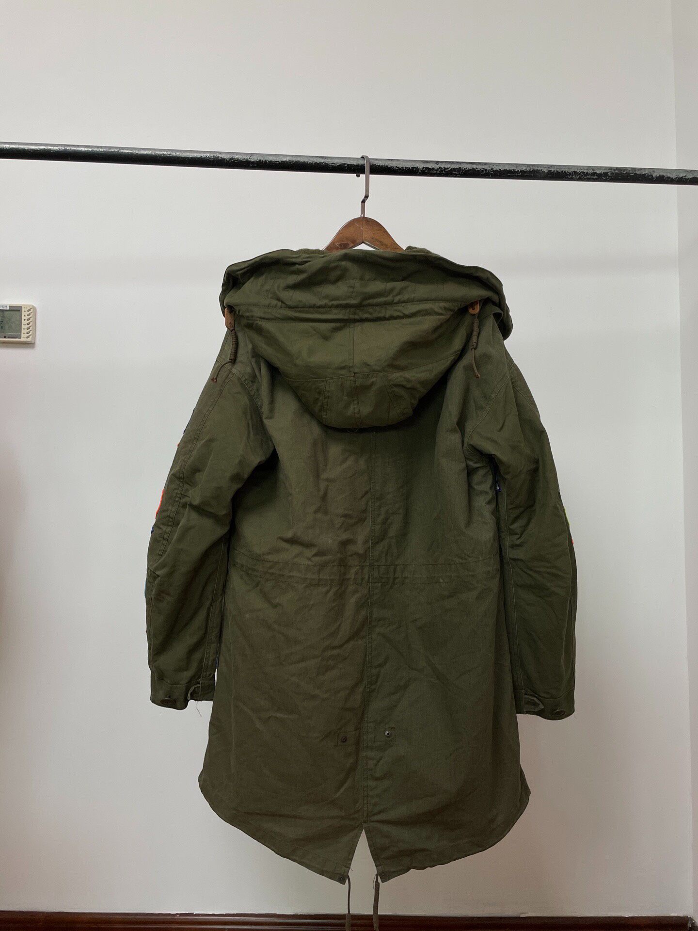 Olive Green Long Fishtail Parka — front