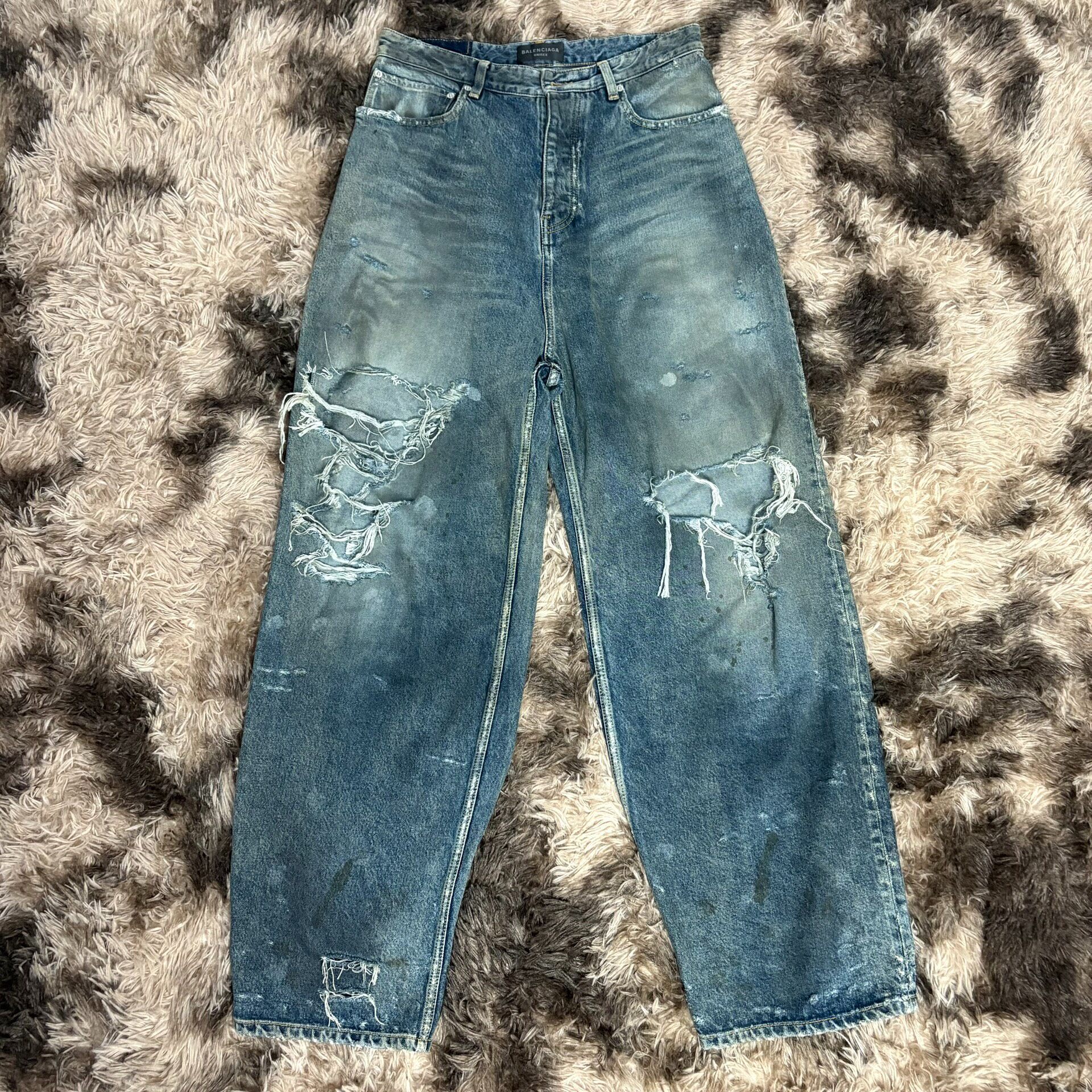 Balenciaga 23FW Mud-Wash Distressed Jeans
