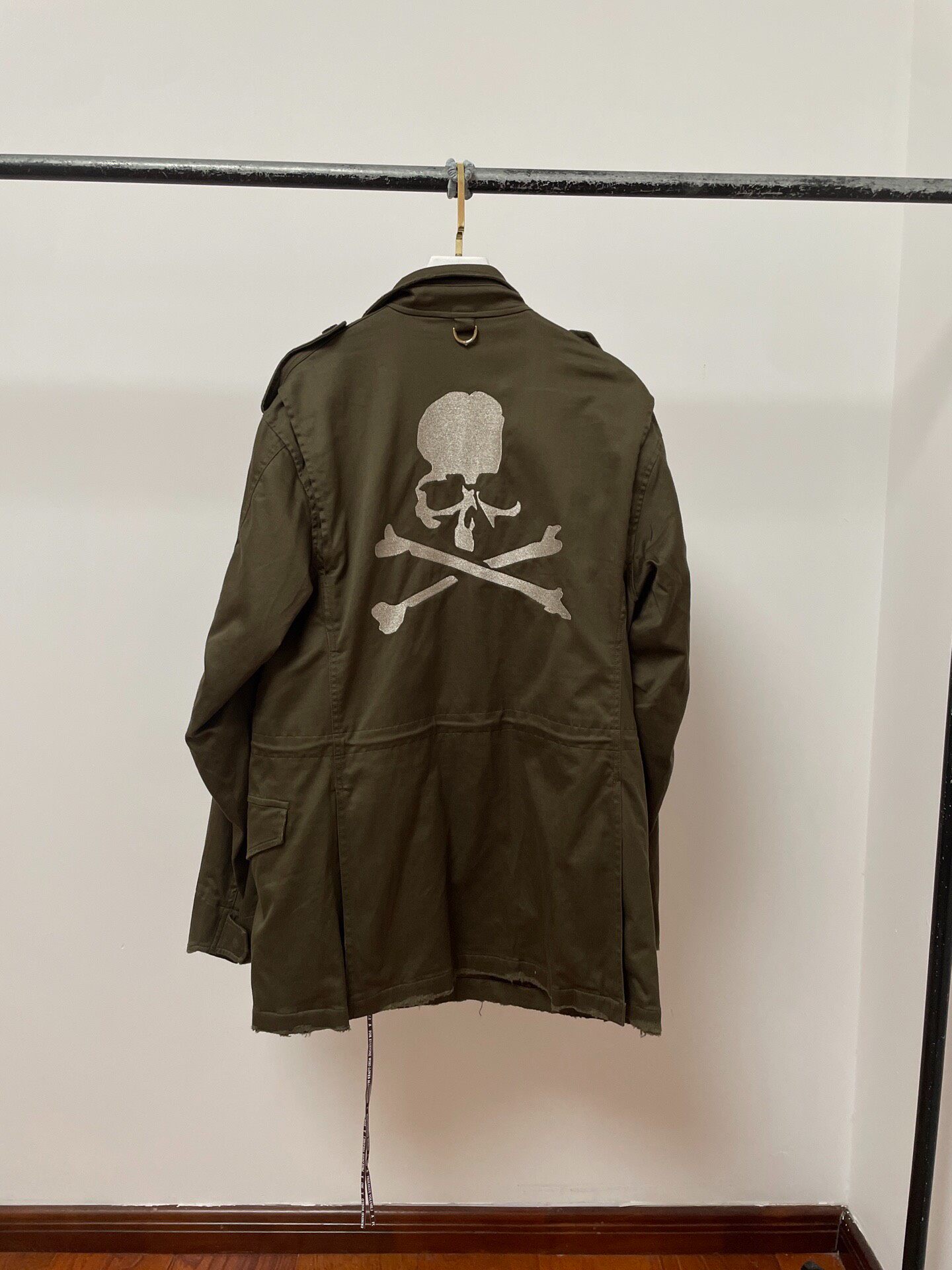 Mastermind Silver Skull Embroidered Trench Coat