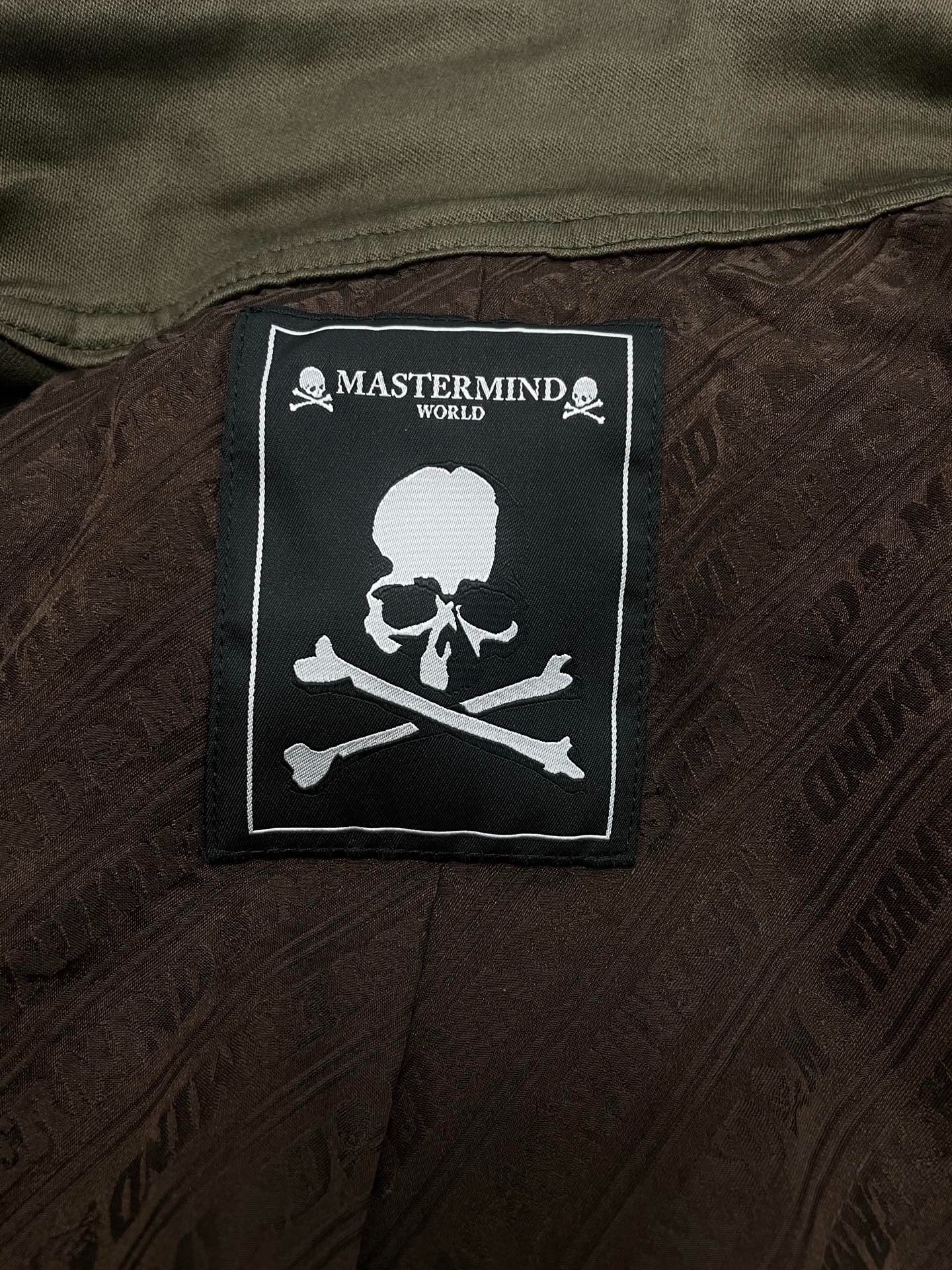 Mastermind Silver Skull Embroidered Trench Coat — back