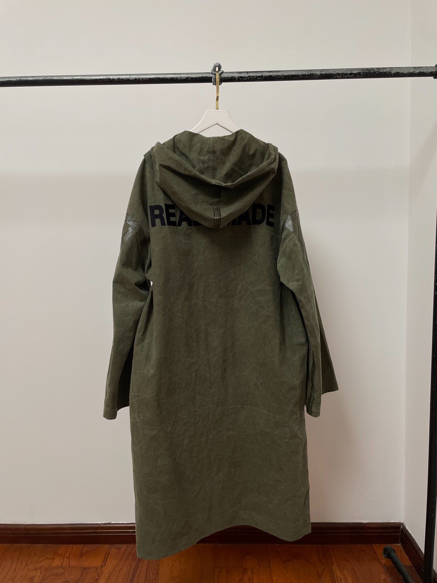 Army Green Hooded Military Trench Coat — front