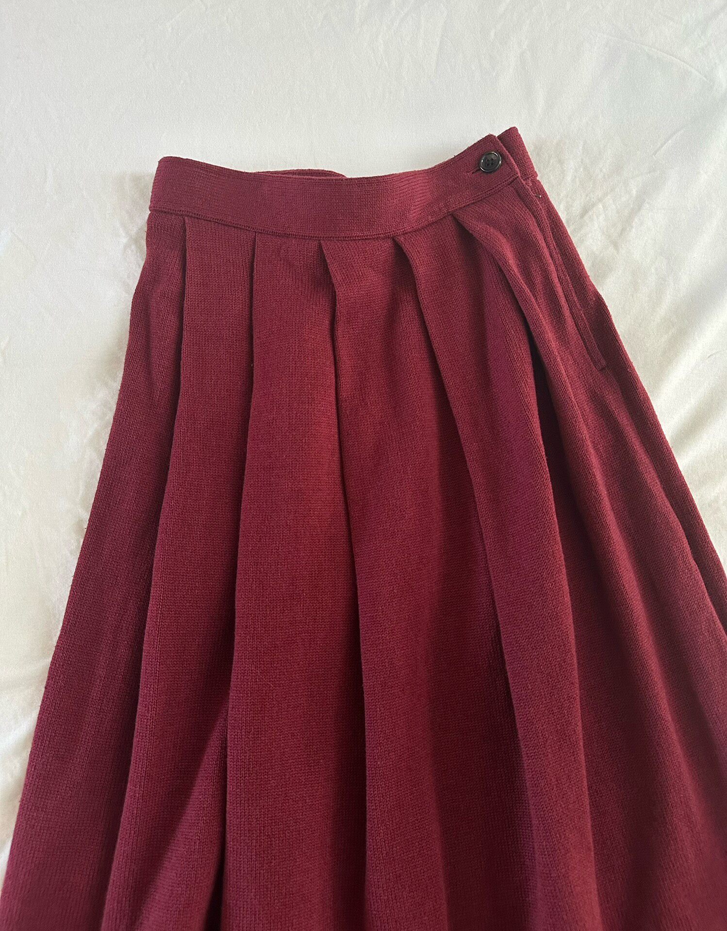 Comme des Garcons Tricot Red Wool Pleated Midi Skirt — front