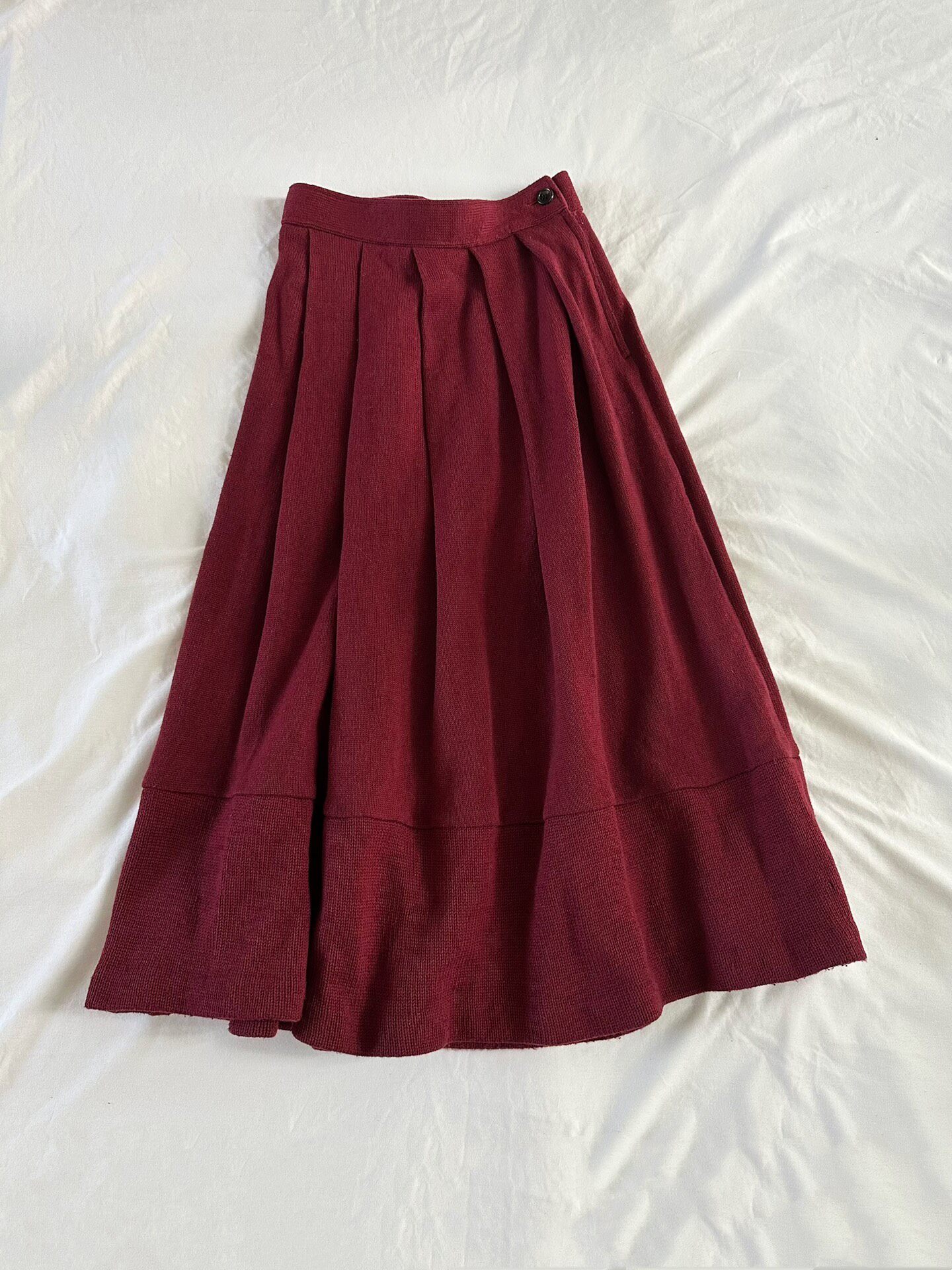 Comme des Garcons Tricot Red Wool Pleated Midi Skirt