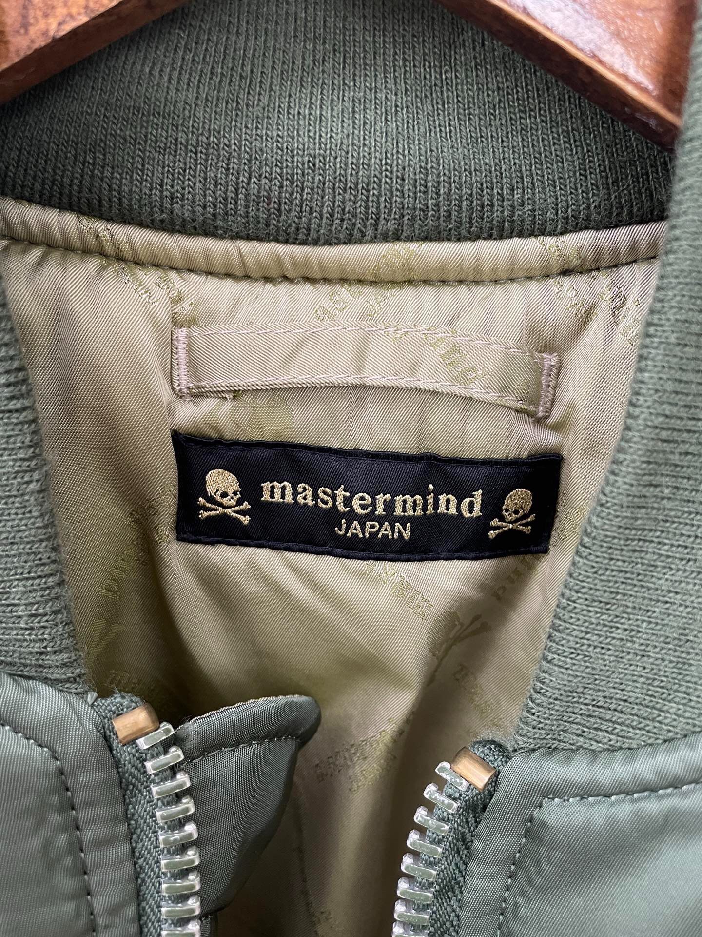 Mastermind Japan Olive Skull Flight Jacket — detail