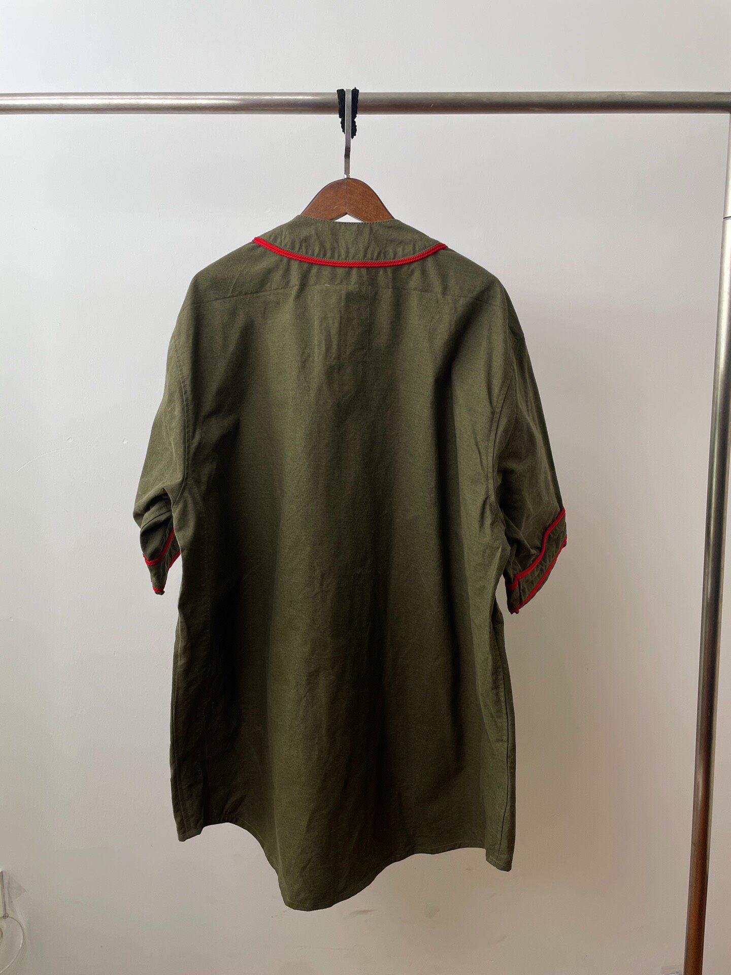 Readymade Army Green Short Sleeve Baseball Shirt — front