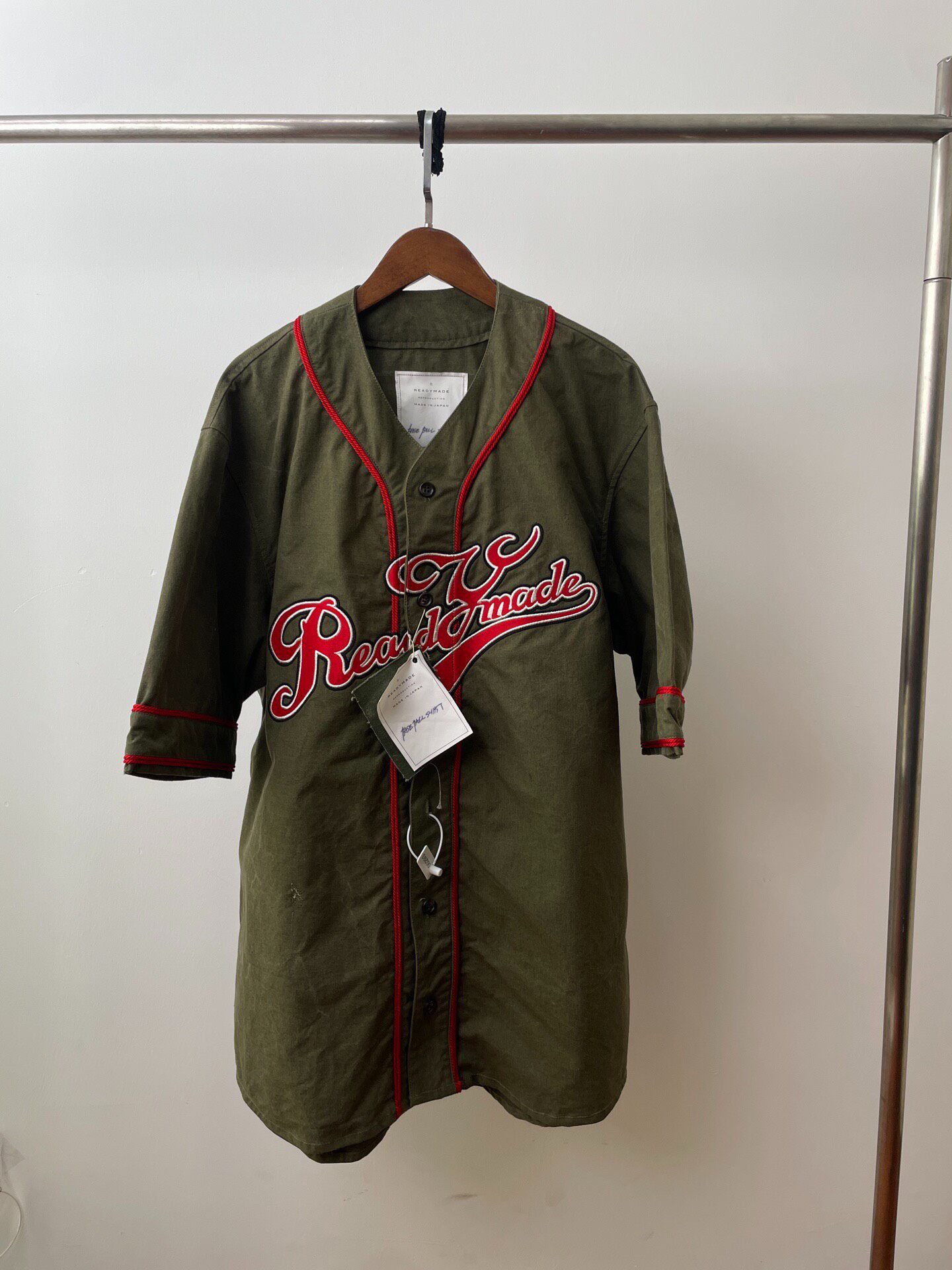 Readymade Army Green Short Sleeve Baseball Shirt
