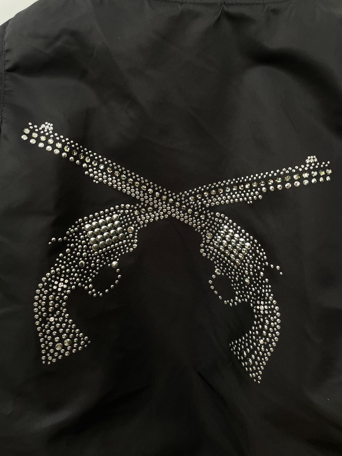 Avirex Black Rhinestone Double Gun Jacket — detail