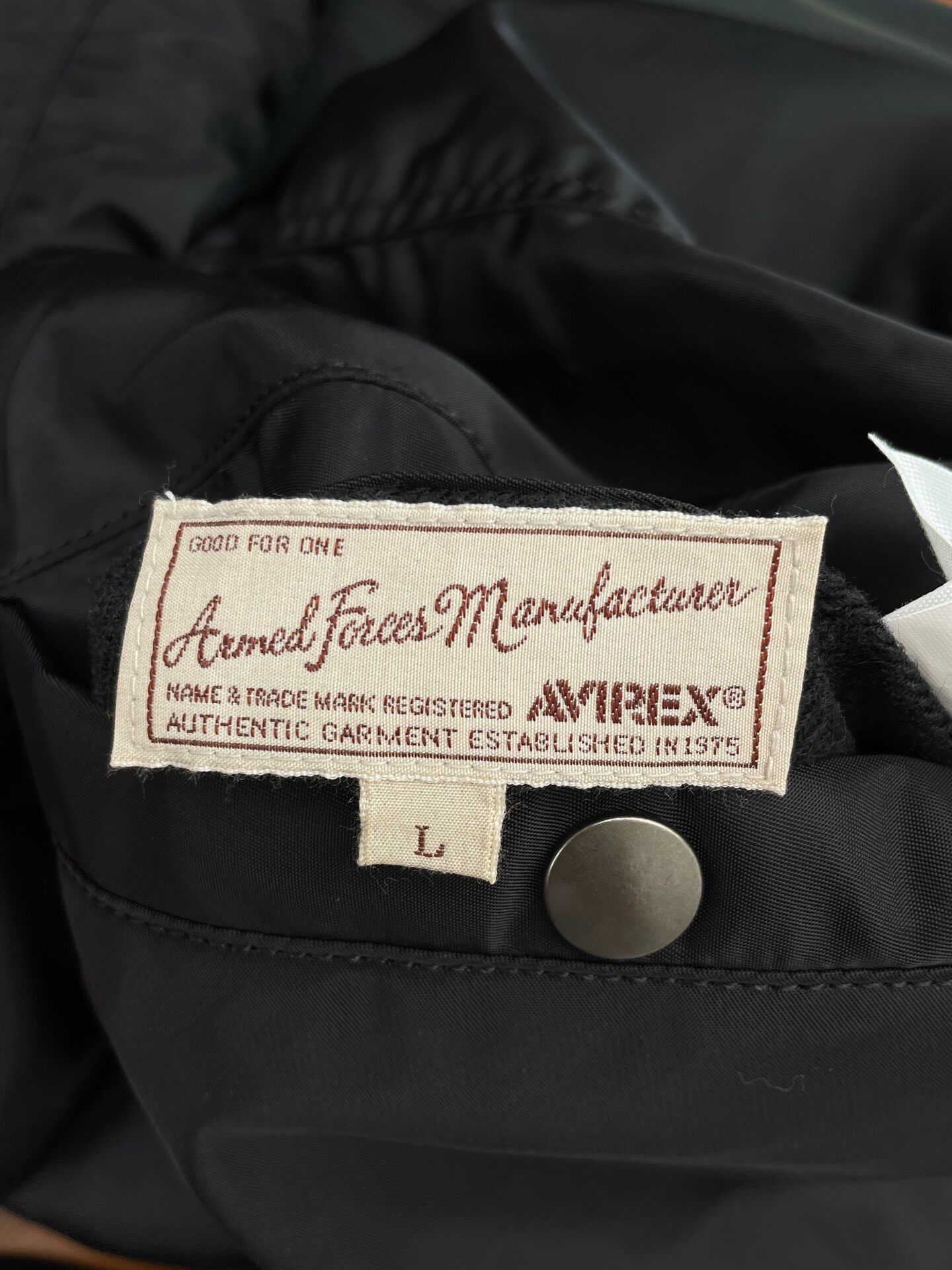 Avirex Black Rhinestone Double Gun Jacket — label