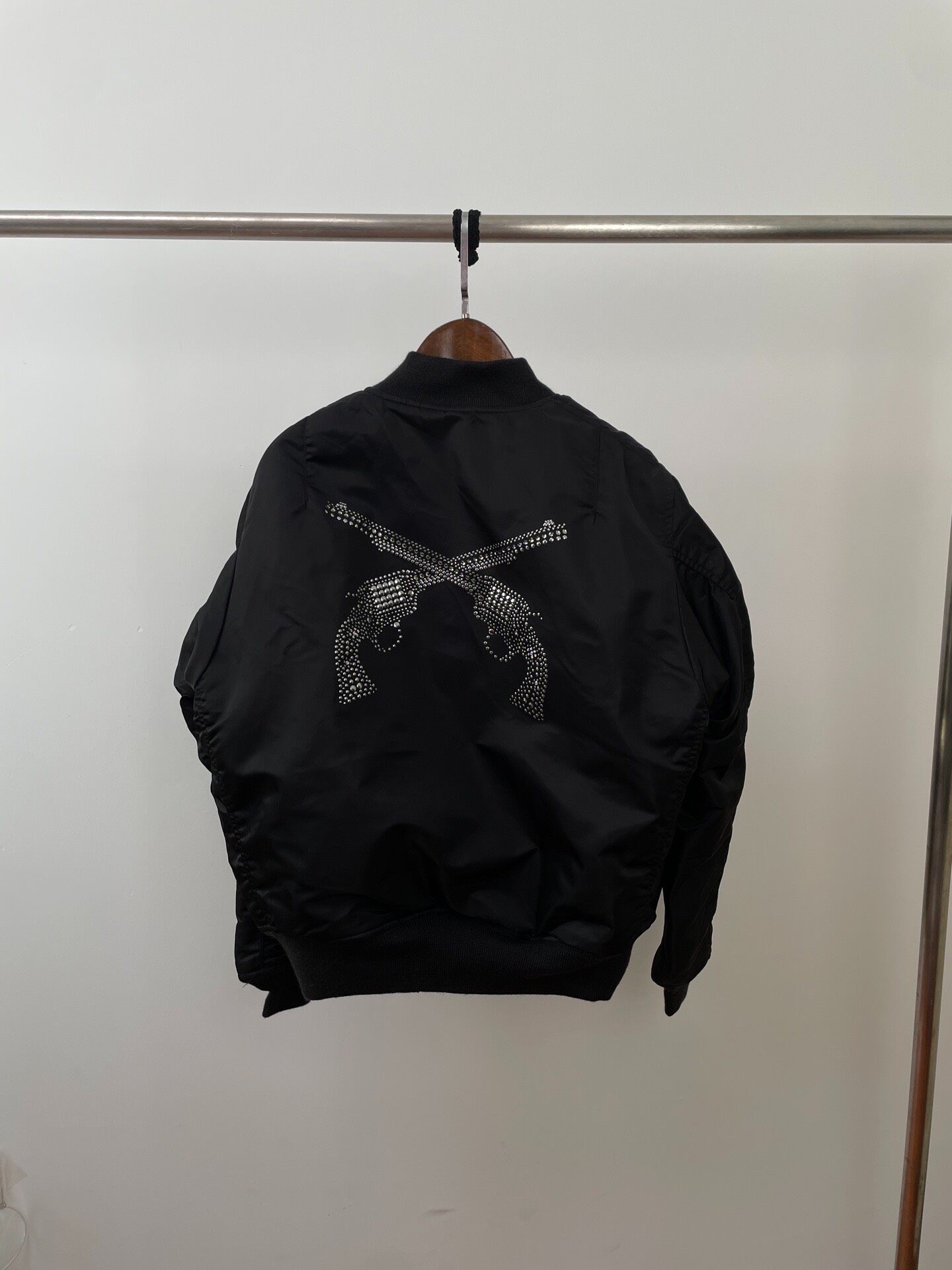 Avirex Black Rhinestone Double Gun Jacket