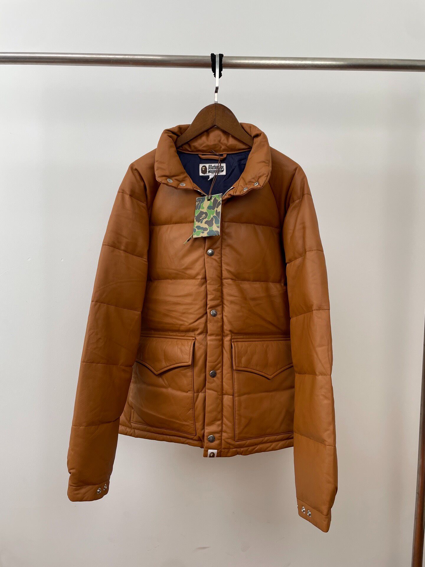 A Bathing Ape Brown Leather Down Jacket