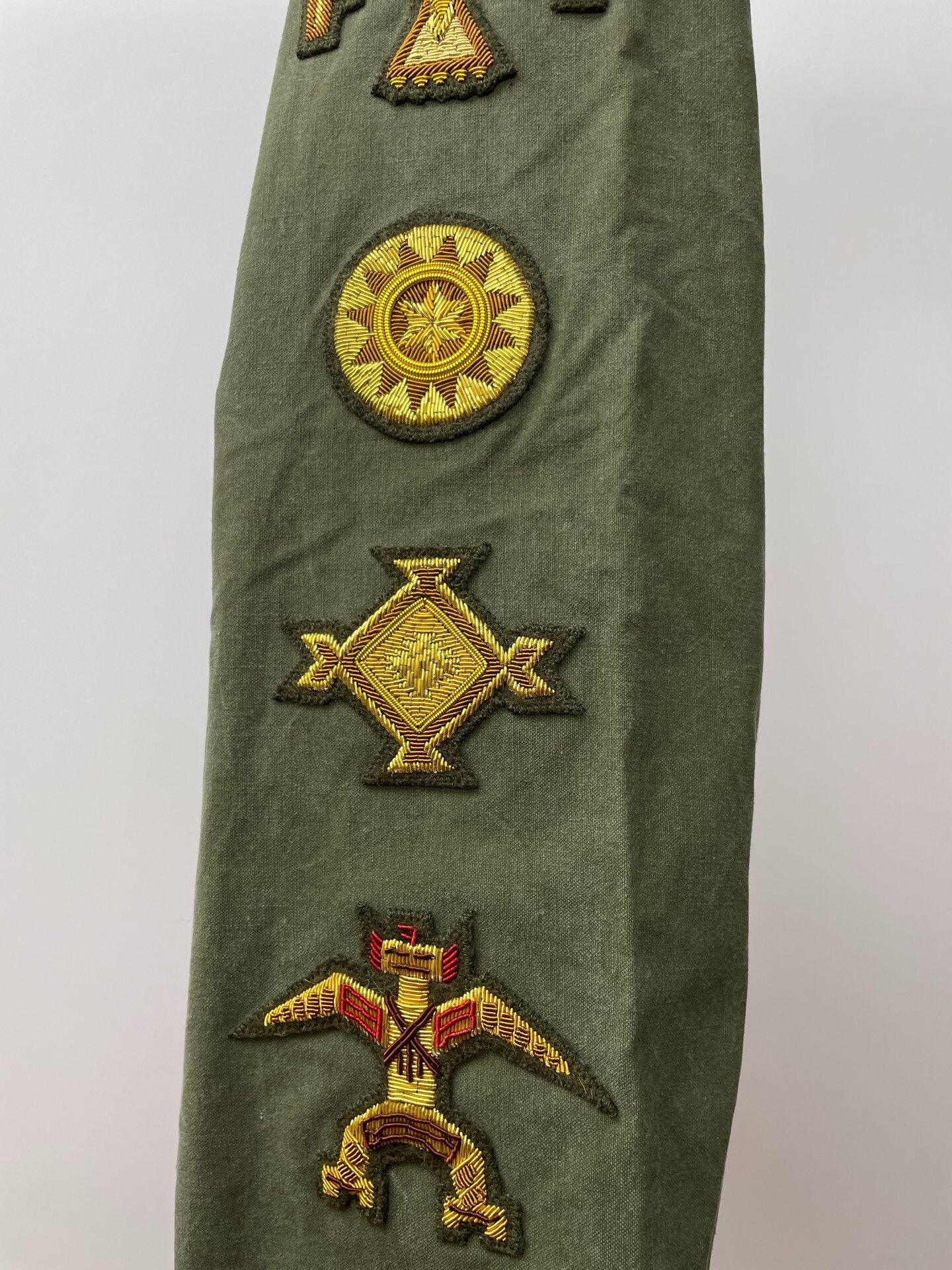 Olive Green Military Jacket With Gold Patches — detail