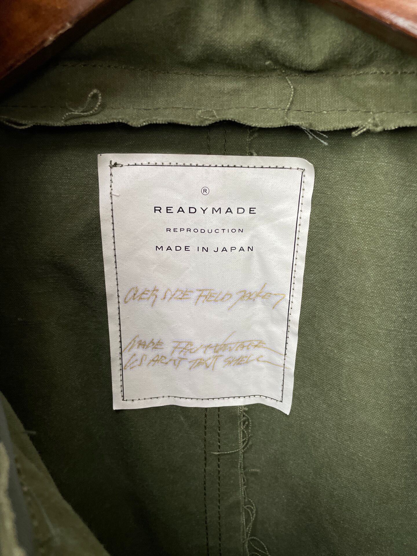 Olive Green Military Jacket With Gold Patches — label