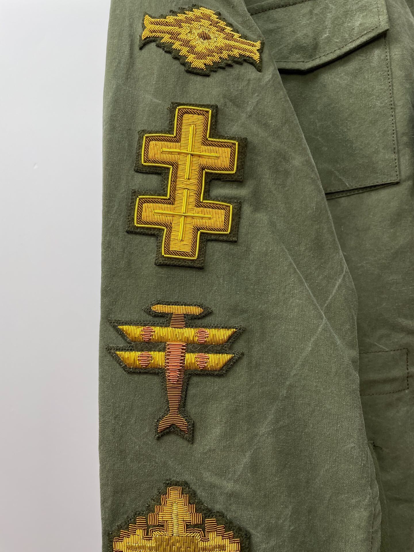 Olive Green Military Jacket With Gold Patches — back