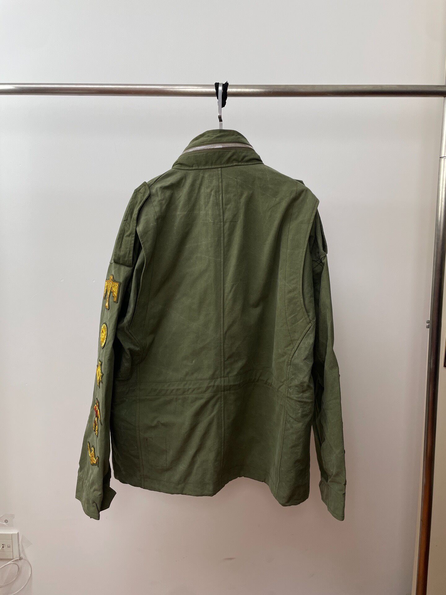 Olive Green Military Jacket With Gold Patches — front