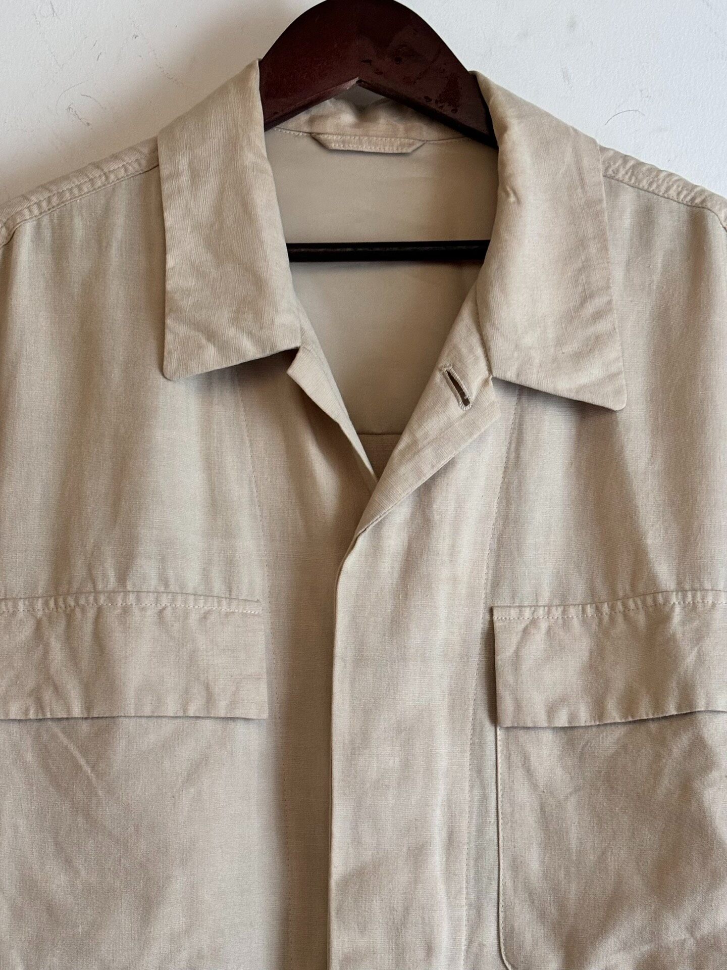 Yohji Yamamoto Beige Oversized Cuban Collar Jacket — detail