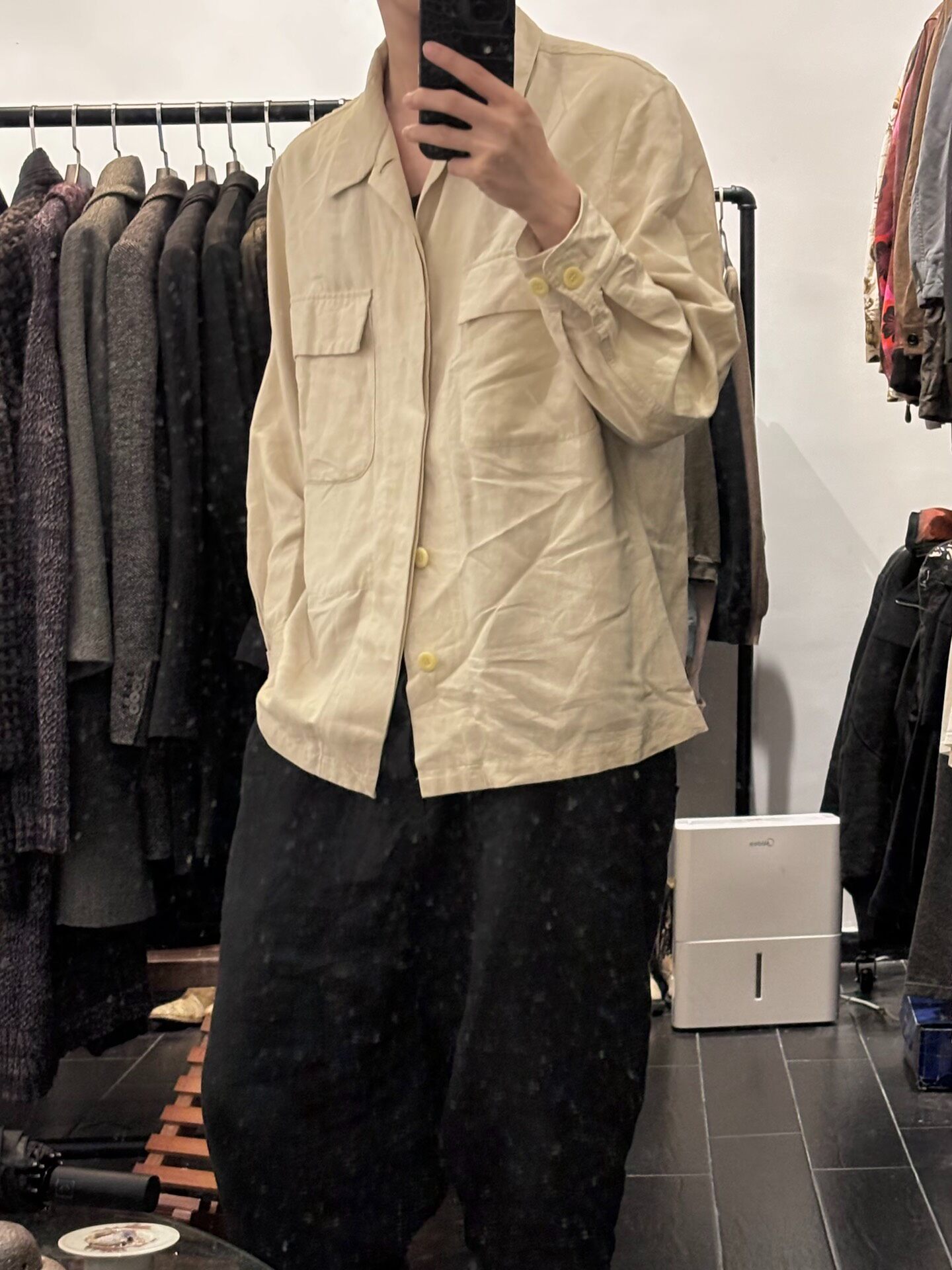 Yohji Yamamoto Beige Oversized Cuban Collar Jacket