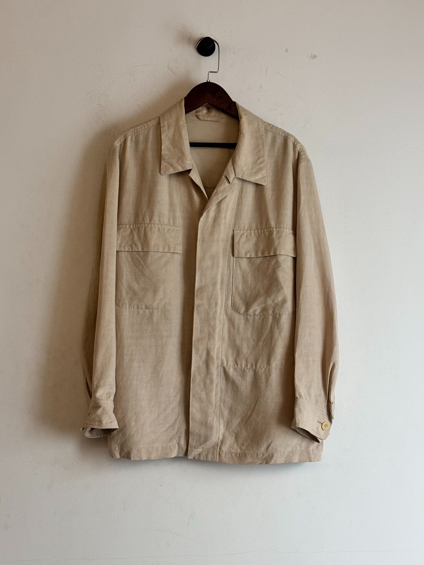 Yohji Yamamoto Beige Oversized Cuban Collar Jacket — front