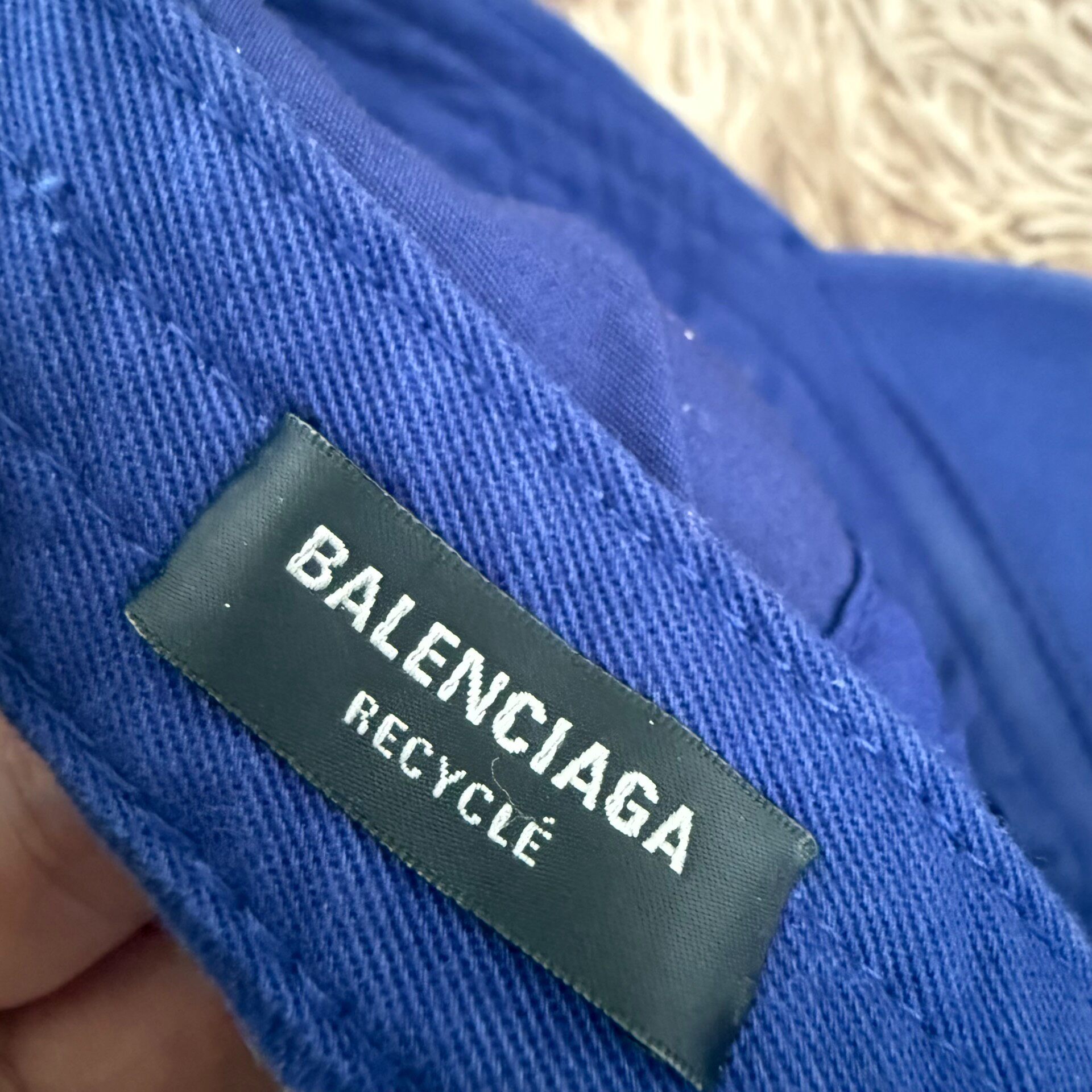 Balenciaga Blue Distressed Baseball Cap — detail