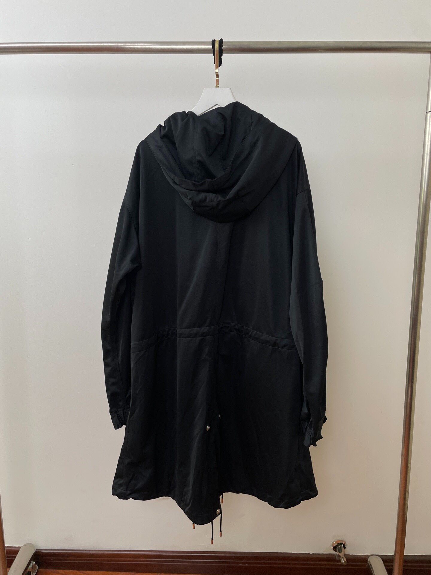 Mastermind Black Hooded Trench Coat — front
