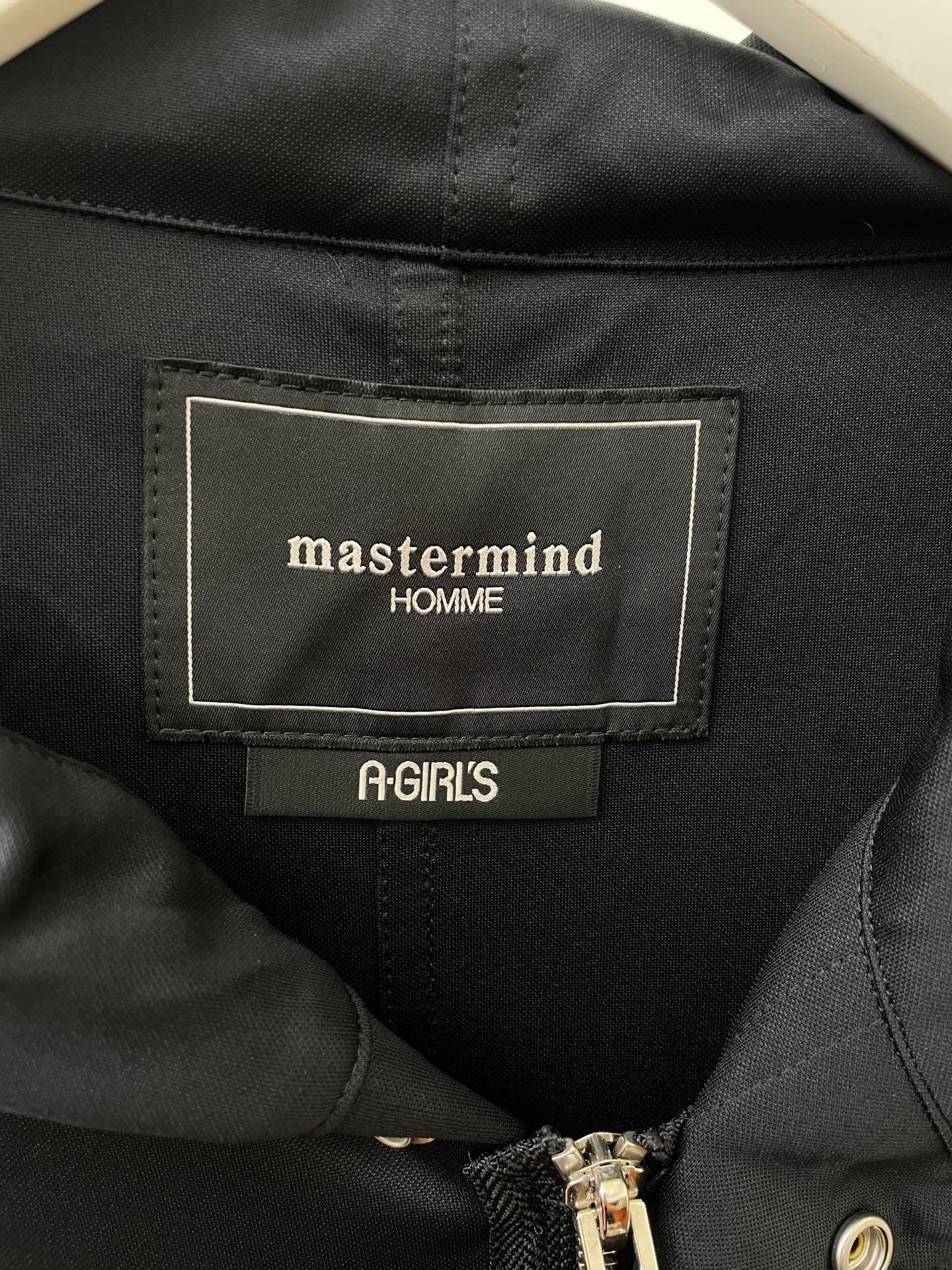 Mastermind Black Hooded Trench Coat — detail
