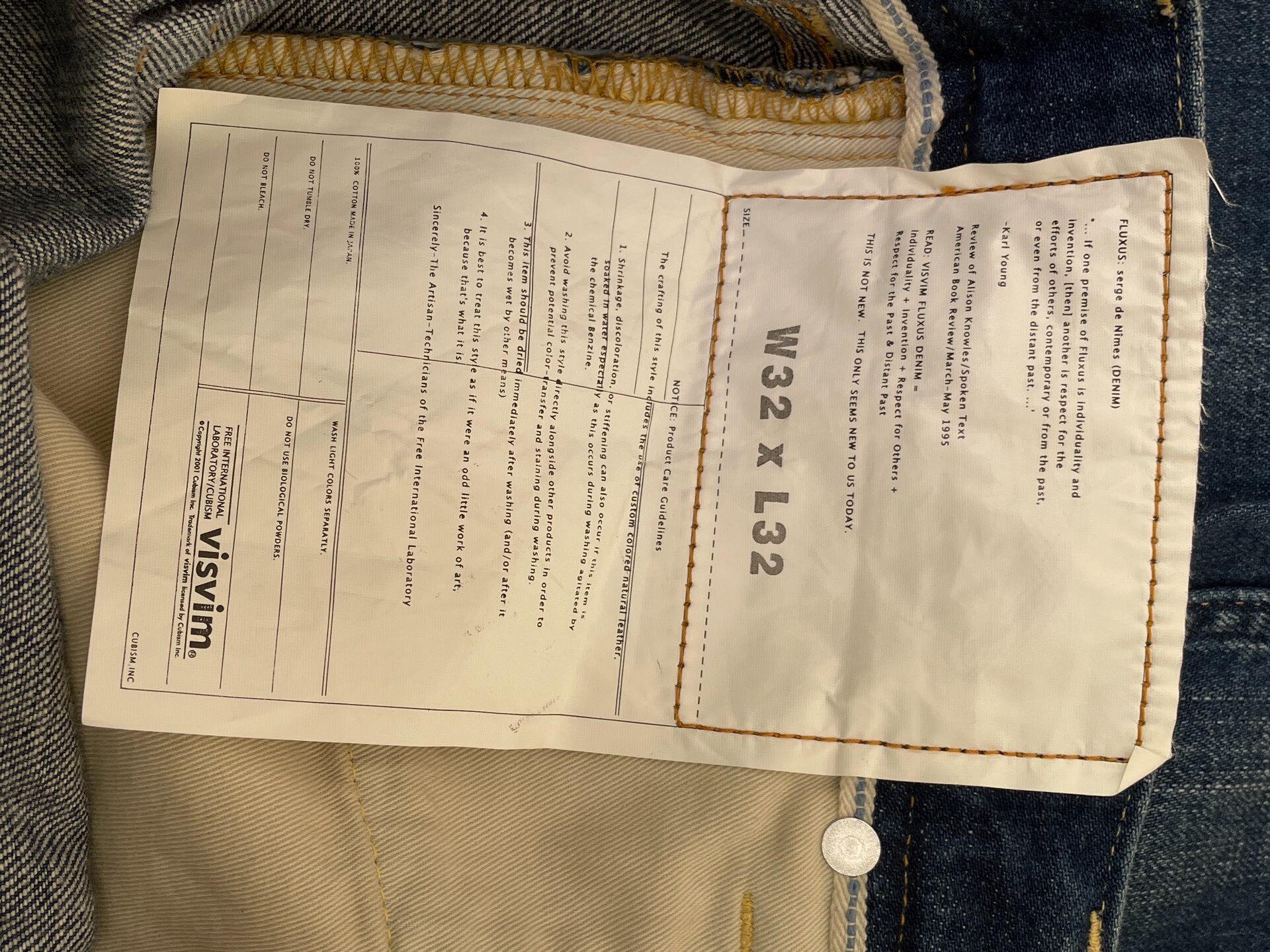 Visvim New Straight Blue Denim Jeans — back