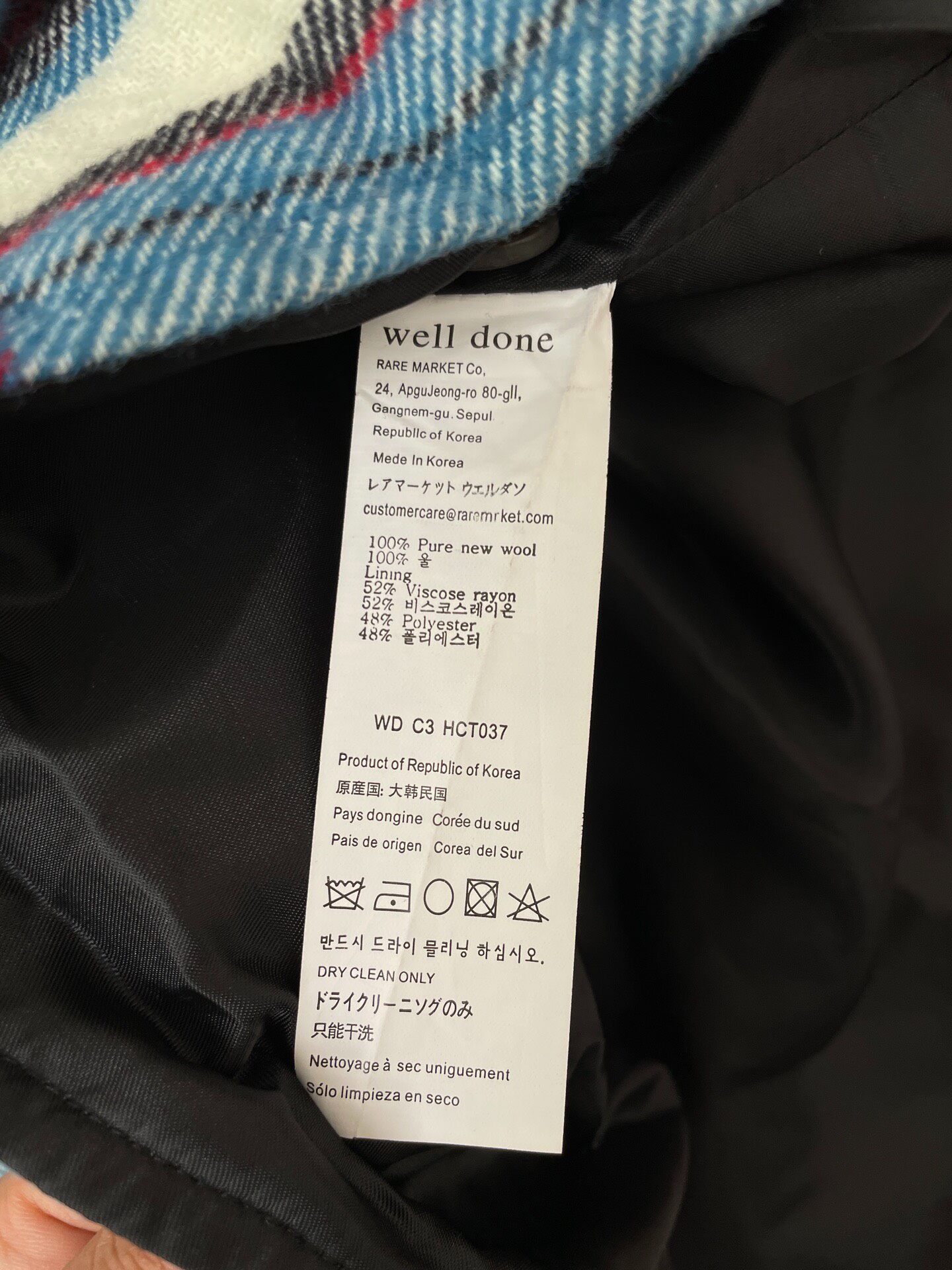 We11Done Blue Red White Plaid Jacket — label