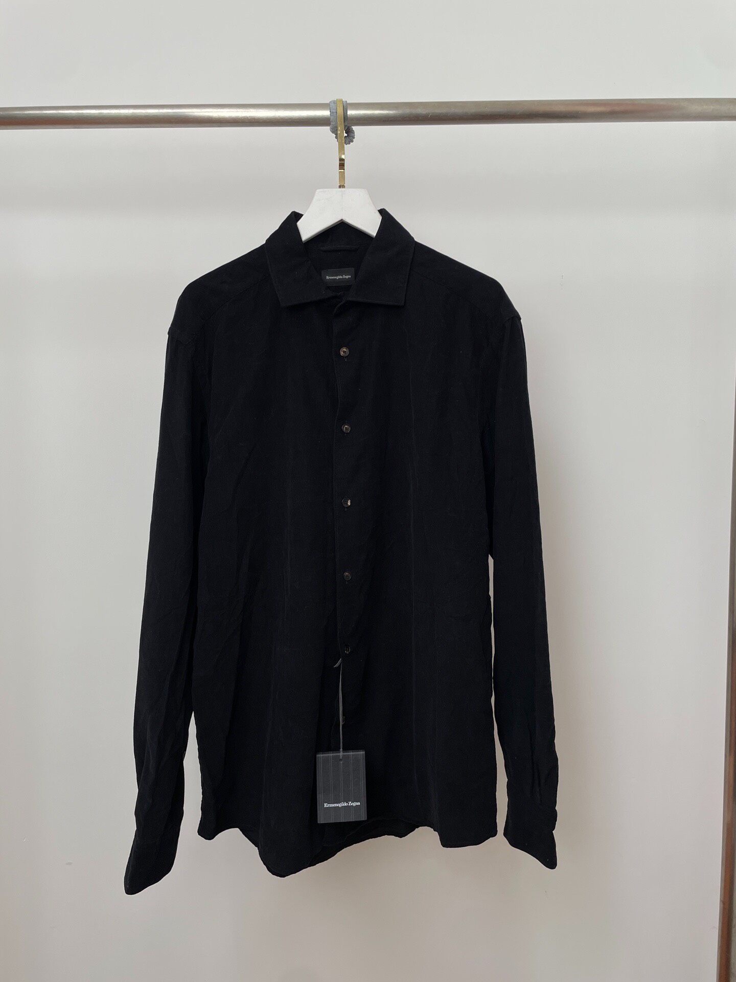 Zegna Men’s Black Cotton Corduroy Shirt