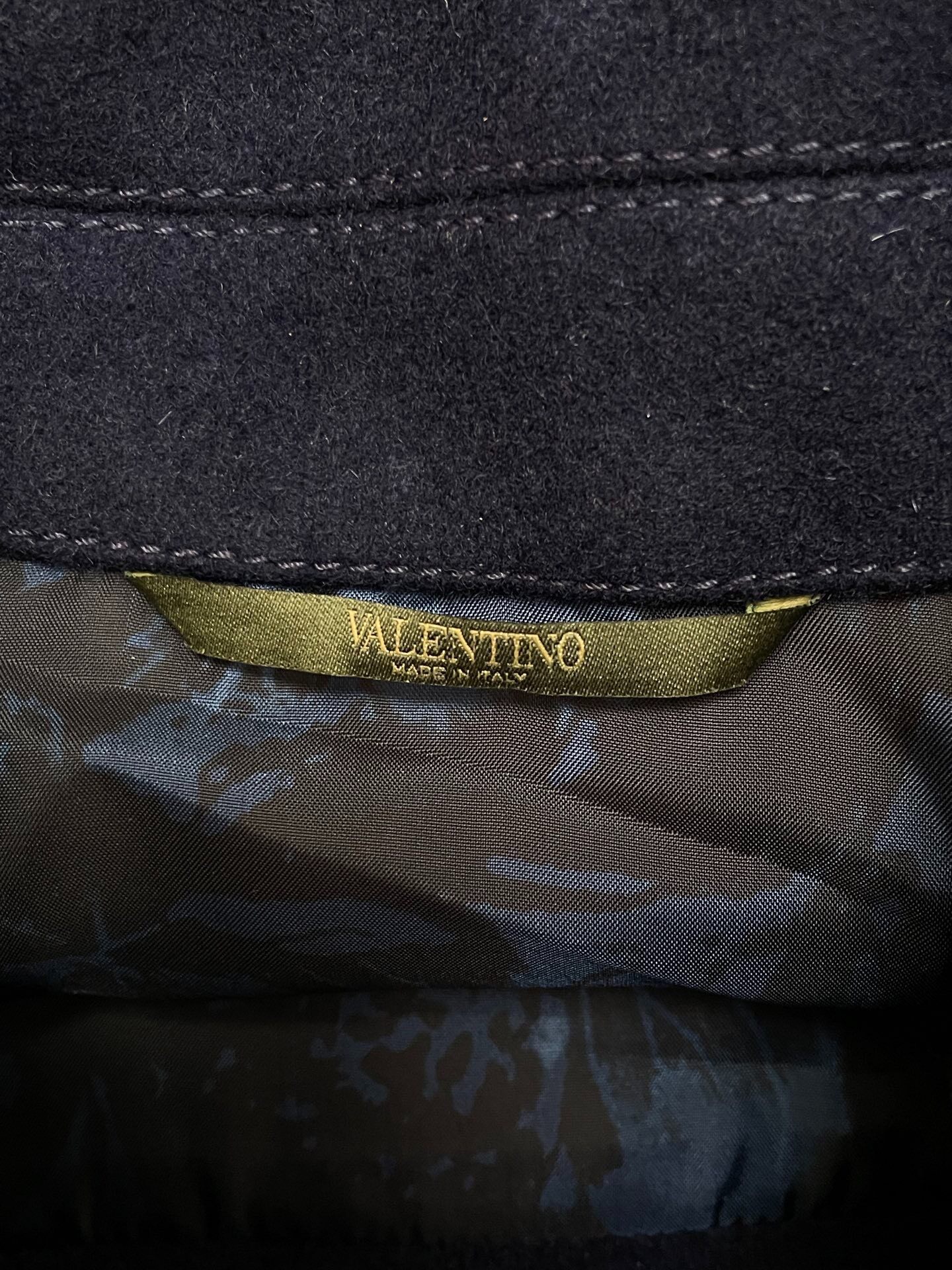 Valentino Blue Butterfly Embroidered Wool Coat — detail