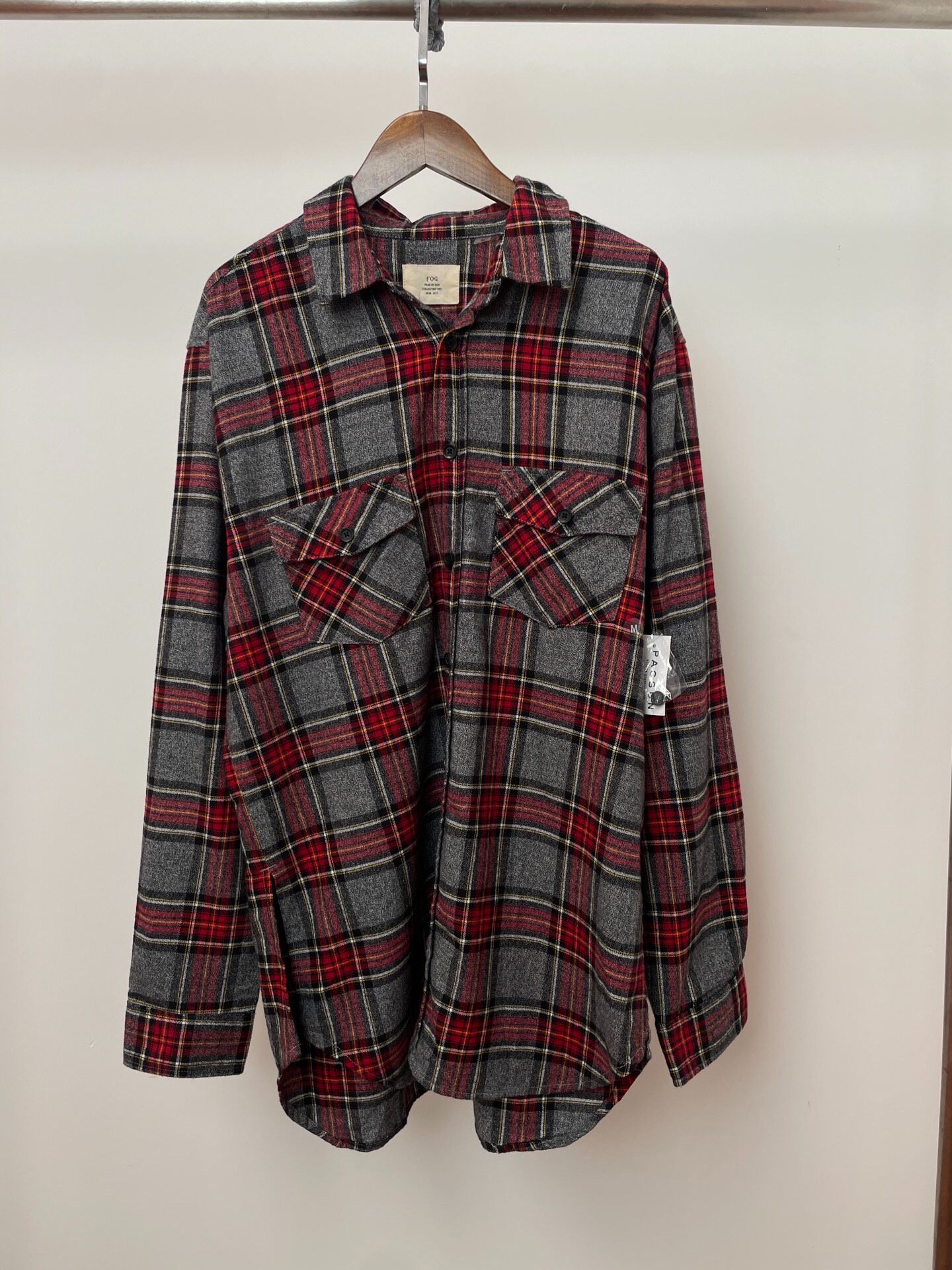 Fear of God Gray-Red Plaid Flannel Shirt