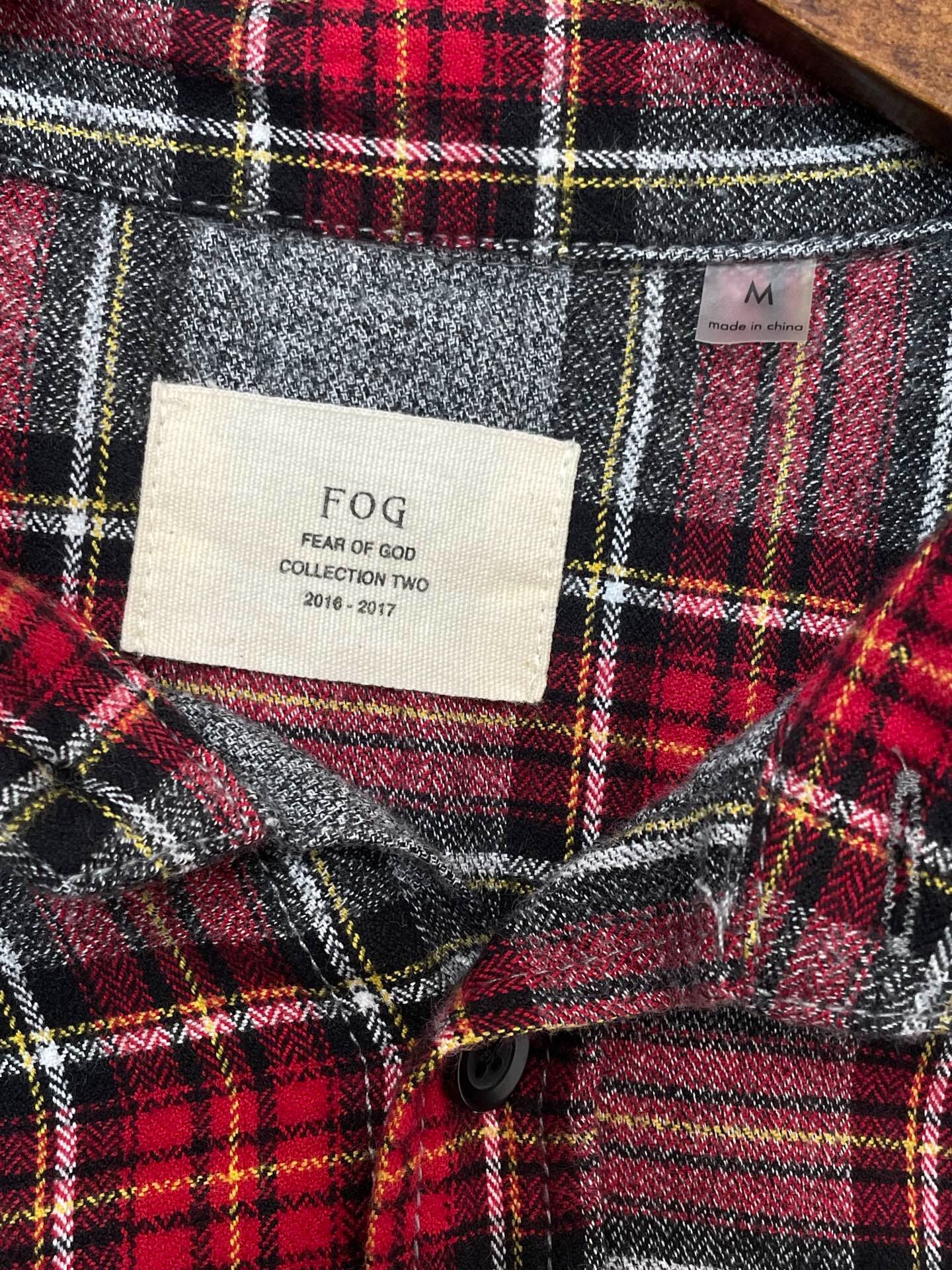 Fear of God Gray-Red Plaid Flannel Shirt — detail