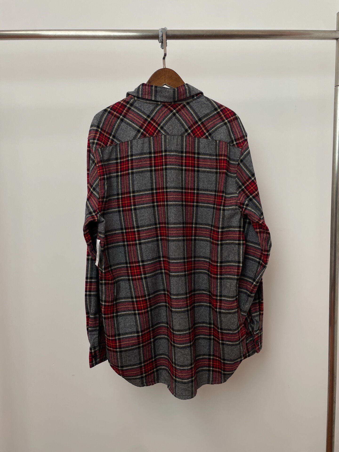 Fear of God Gray-Red Plaid Flannel Shirt — front