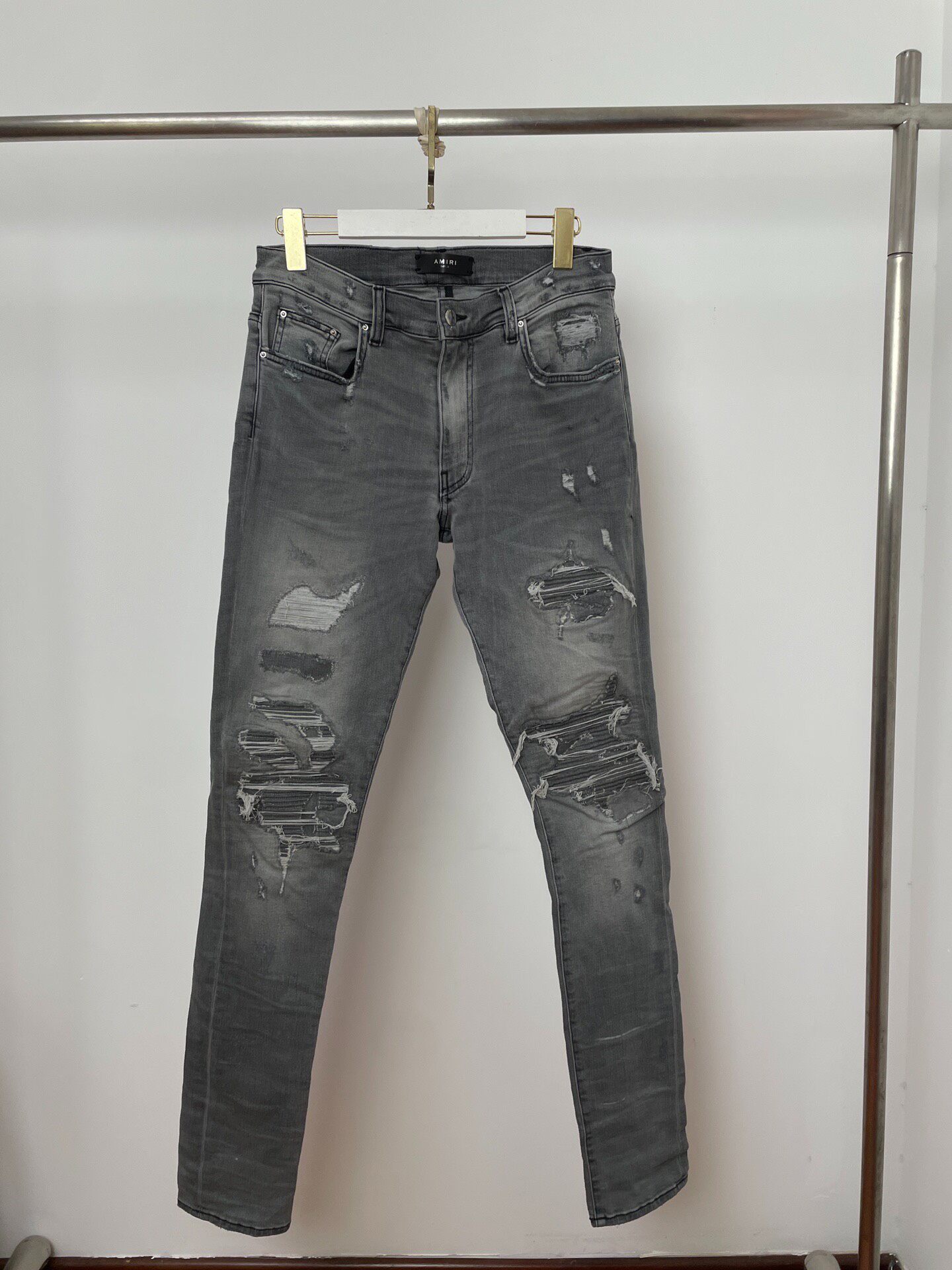 Amiri Gray Patchwork Distressed Jeans