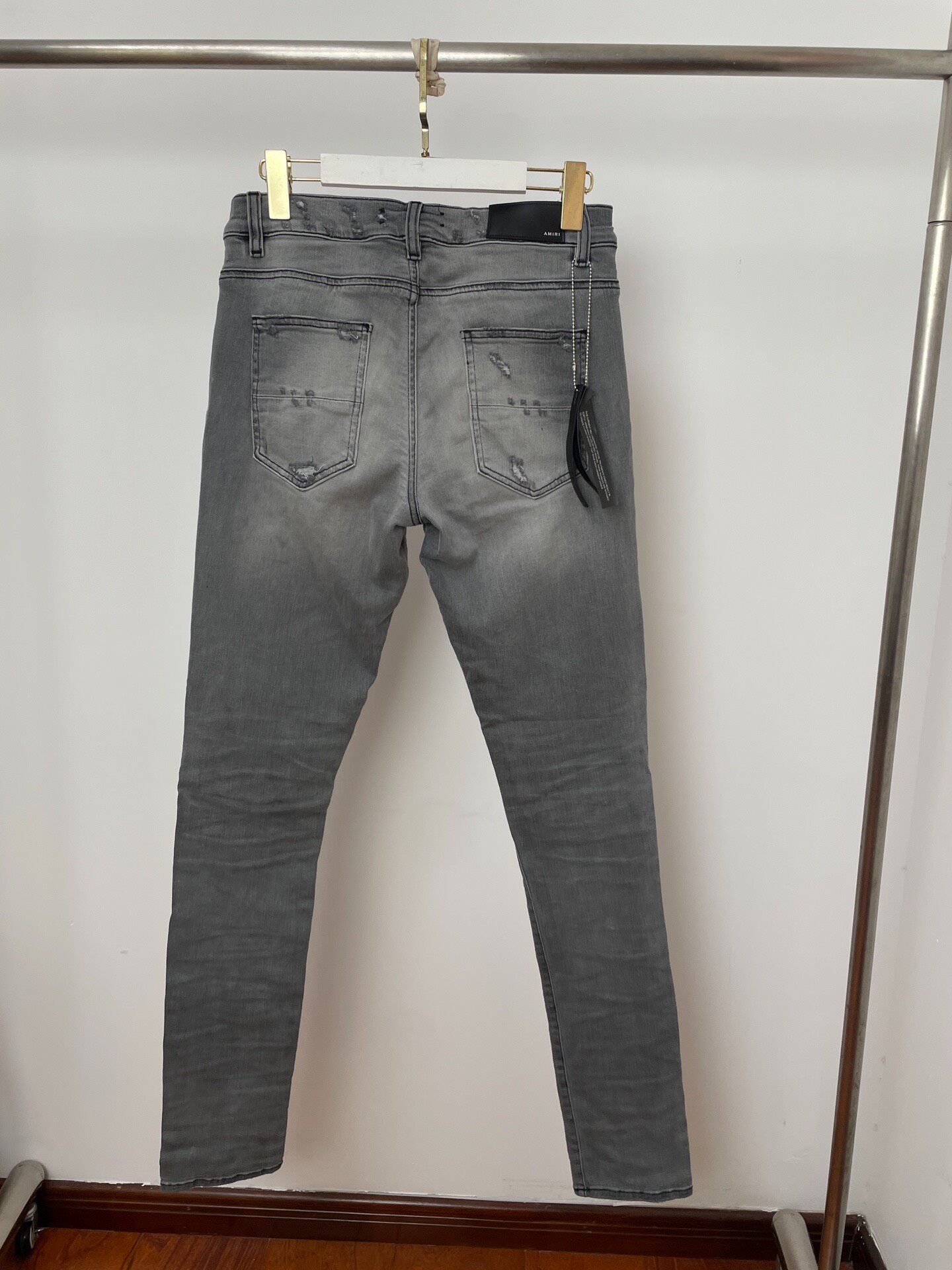 Amiri Gray Patchwork Distressed Jeans — front