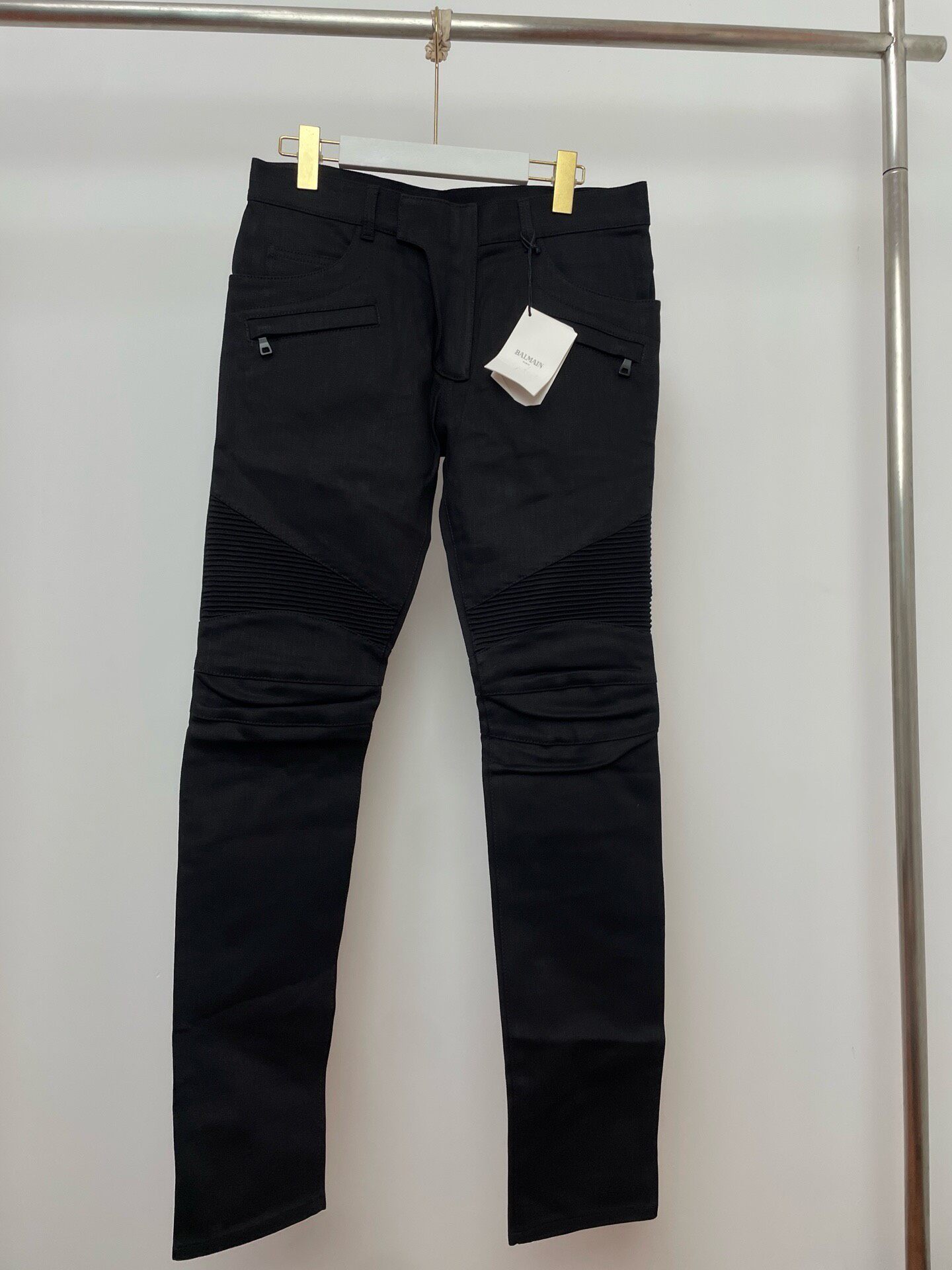 Balmain Main Line Leather Patch Motorcycle Jeans