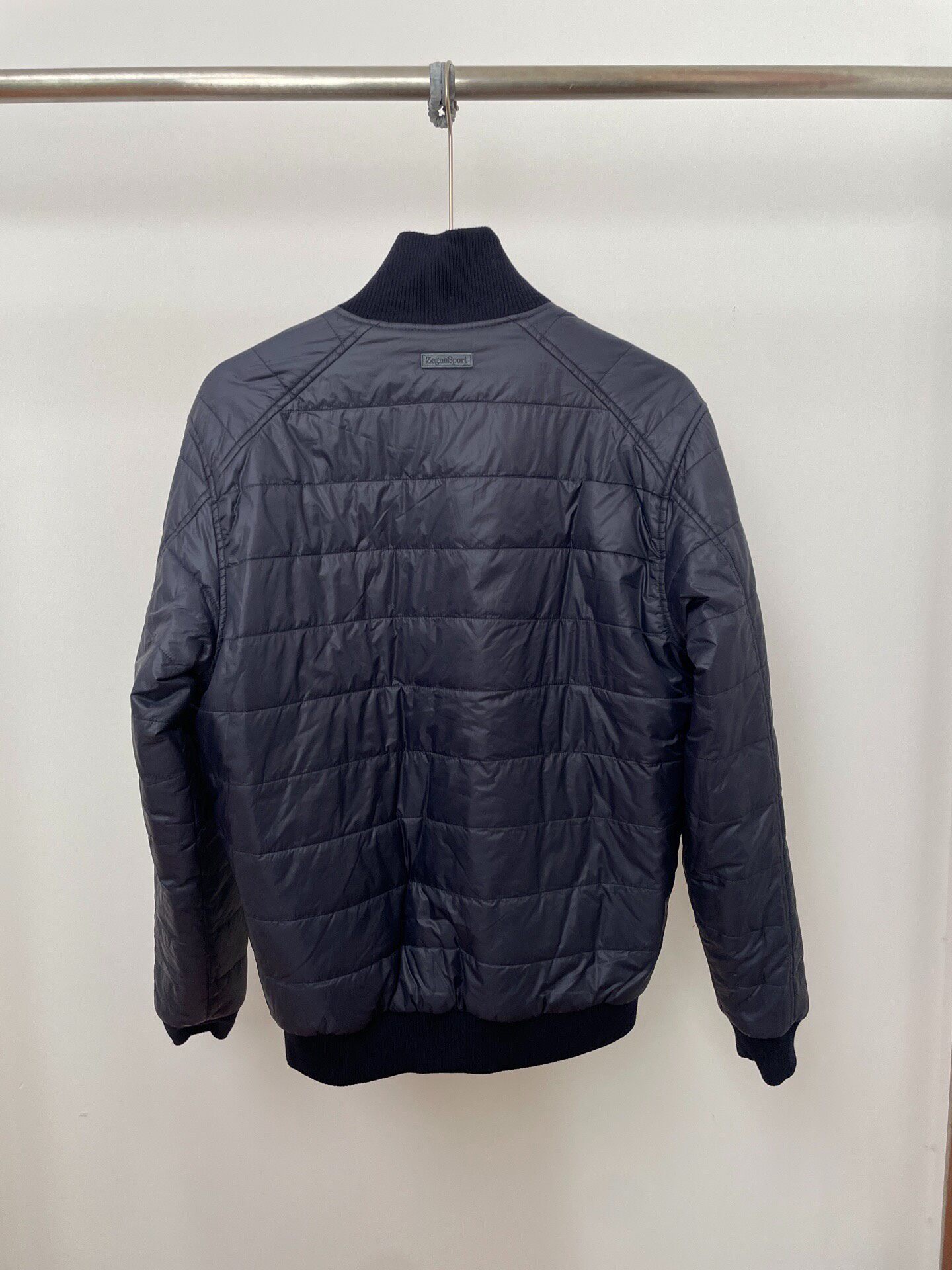 Zegna Navy Quilted Bomber Jacket — front