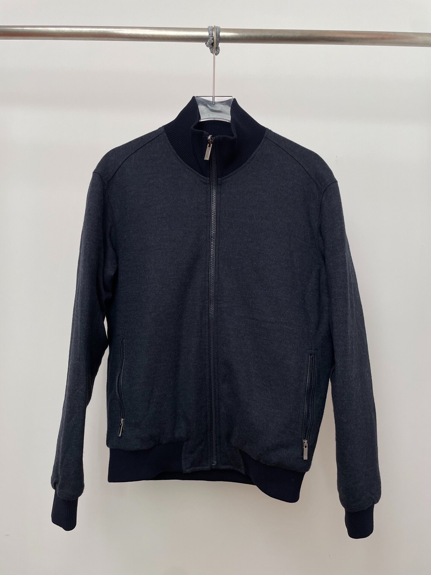 Zegna Navy Quilted Bomber Jacket — detail