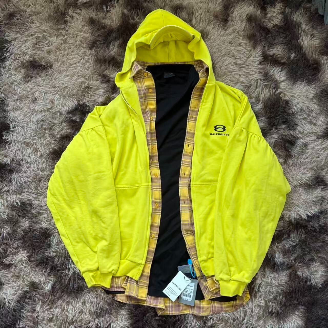 Balenciaga Yellow Triple-Layer Hooded Jacket