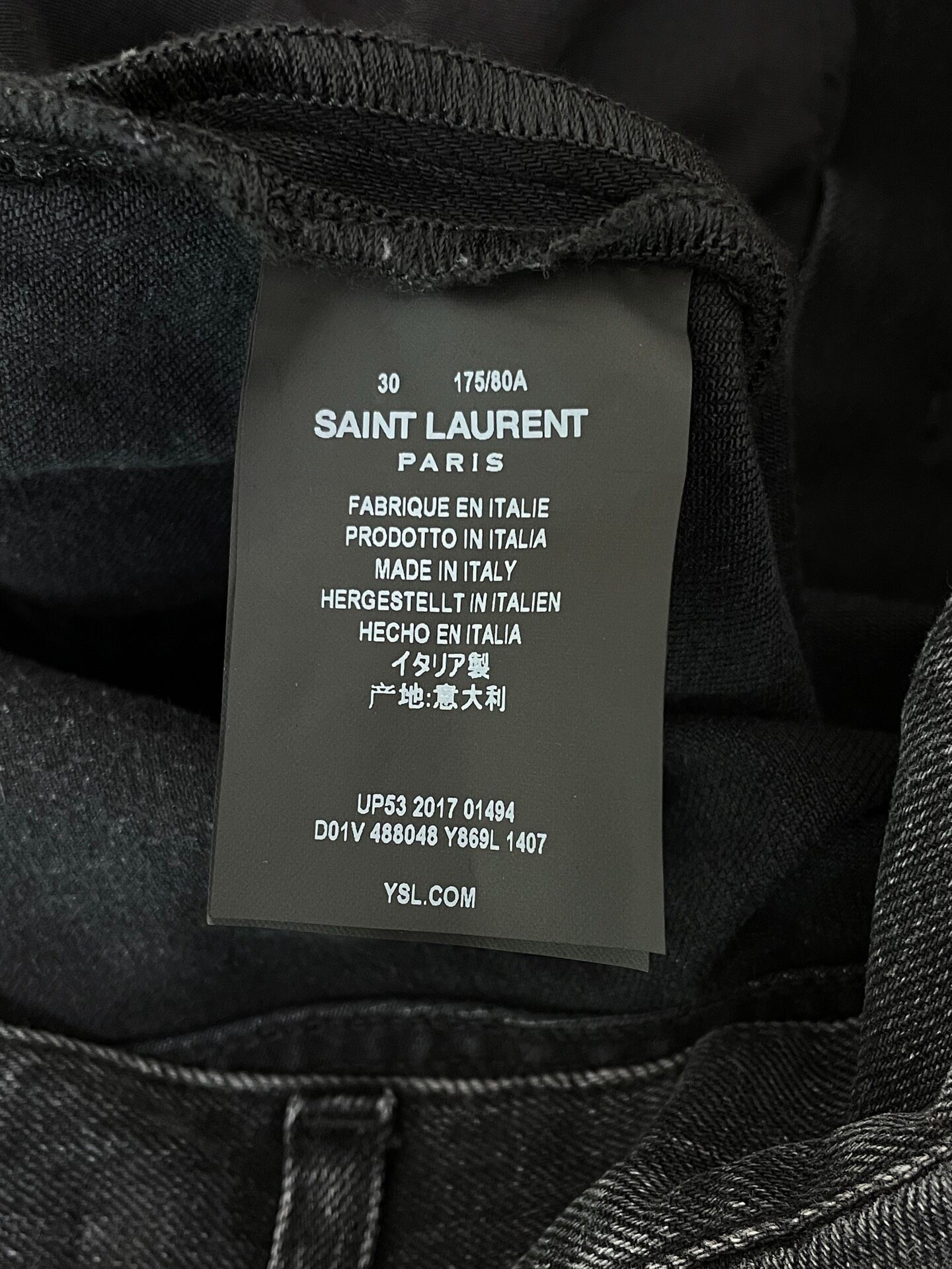 Saint Laurent Straight Leg Denim Jeans — label