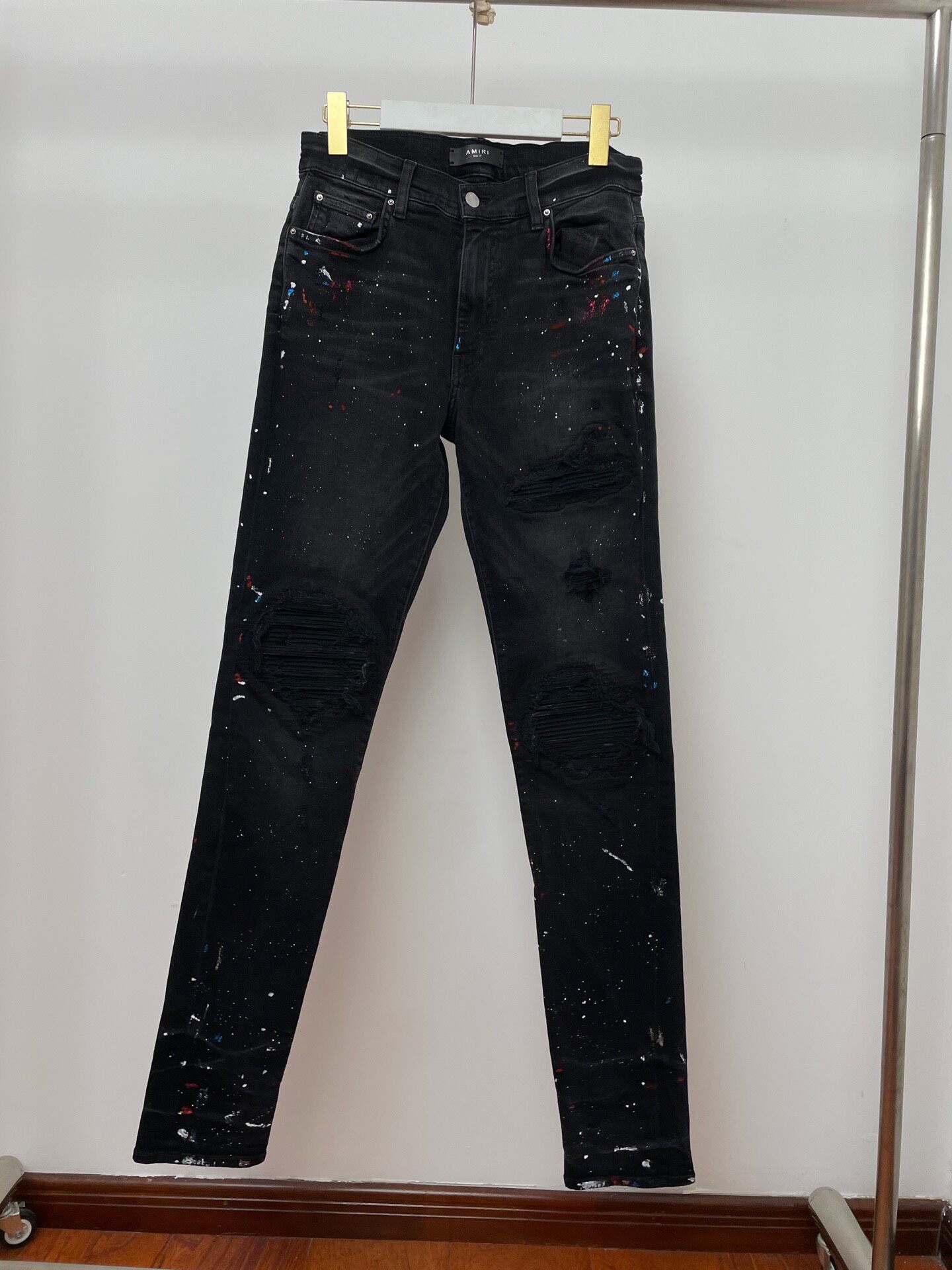 Amiri Splatter Distressed Black Jeans