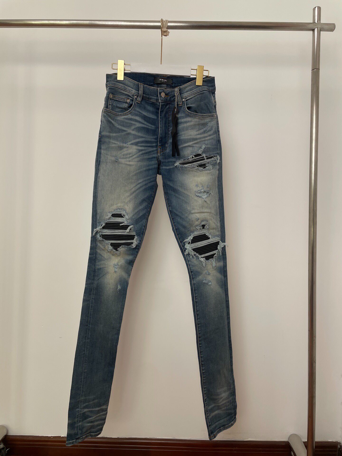 Amiri Blue Distressed Skinny Jeans
