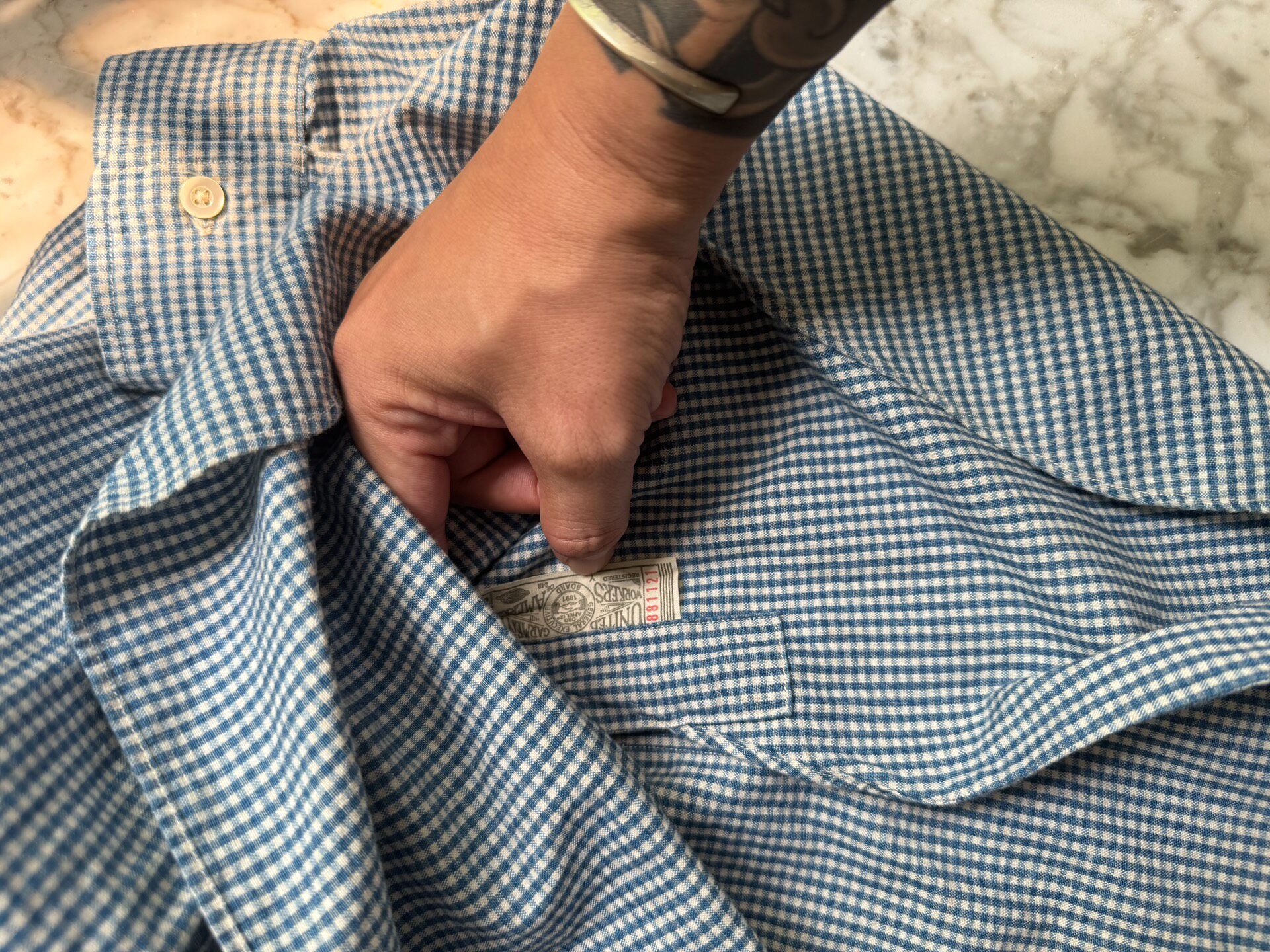 Freewheelers Long-Sleeve Blue Check Shirt — front