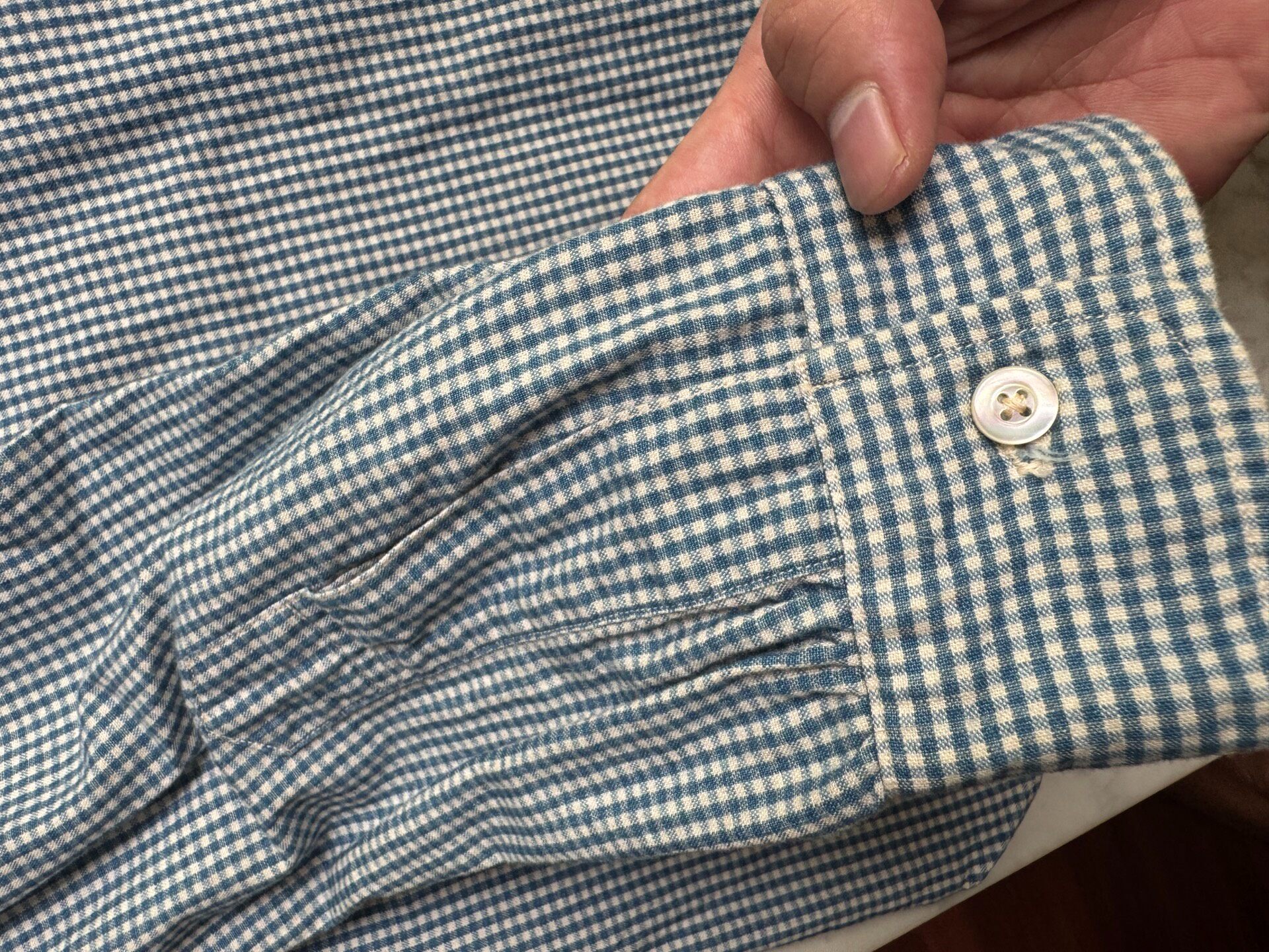 Freewheelers Long-Sleeve Blue Check Shirt — label