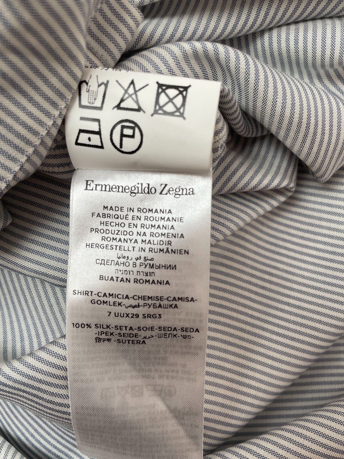 Zegna Men's Silk Striped Shirt — label