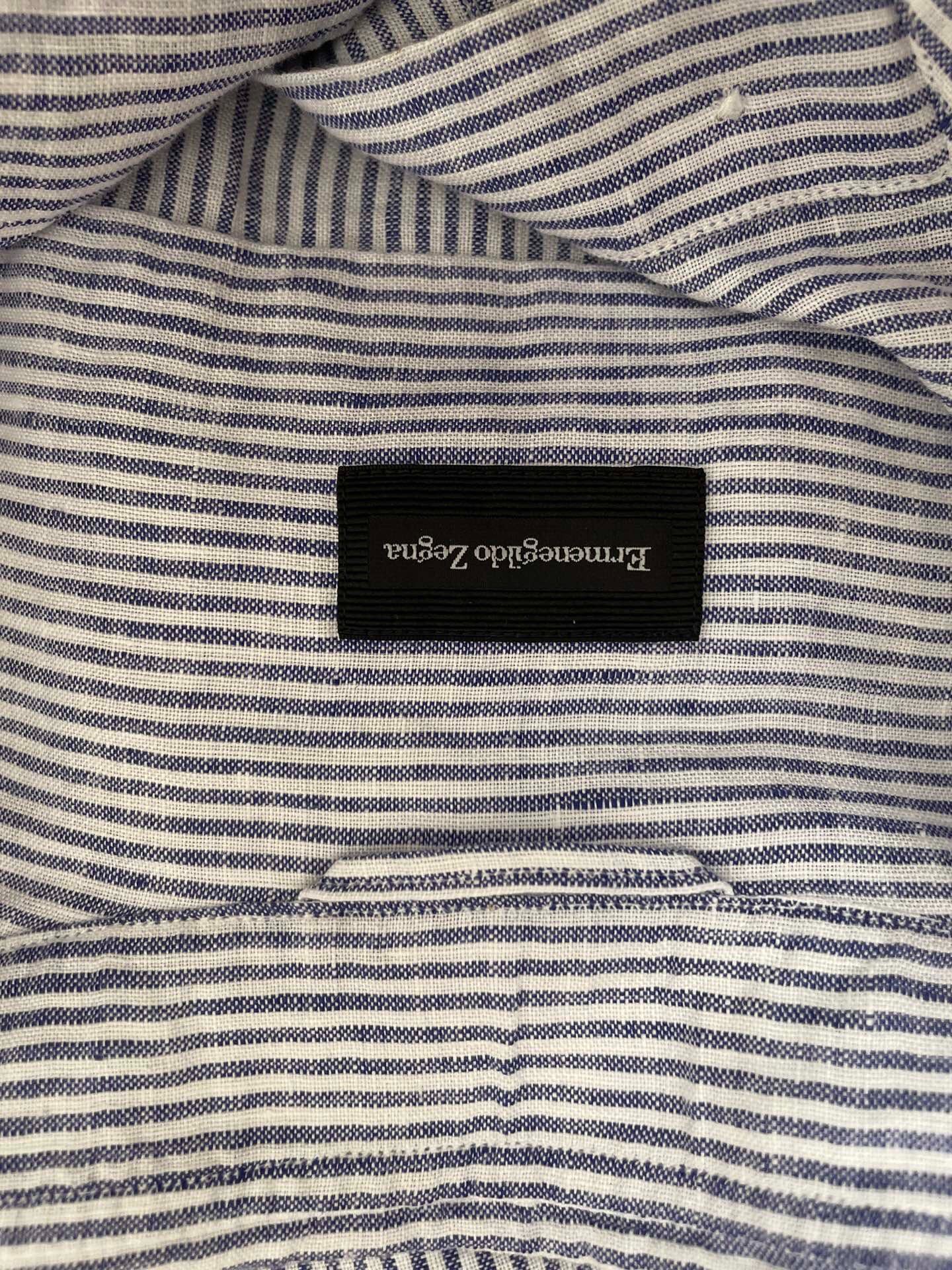 Zegna Blue Striped Long-sleeve Shirt — detail