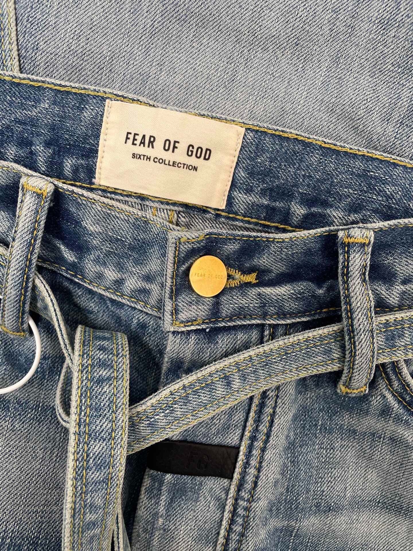 Fear of God 6th Light Blue Distressed Jeans — detail