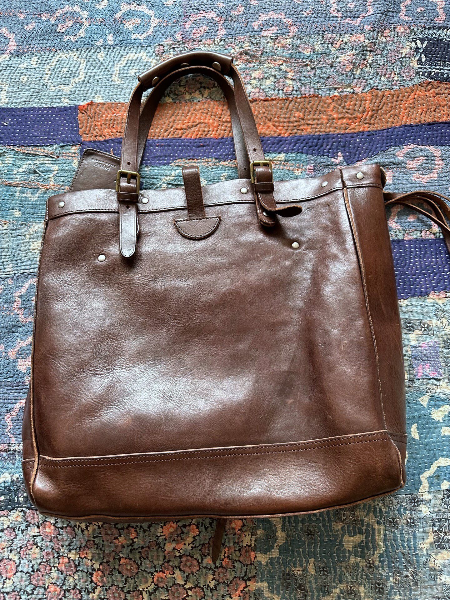 Polo Ralph Lauren Riveted Leather Tote Bag — front