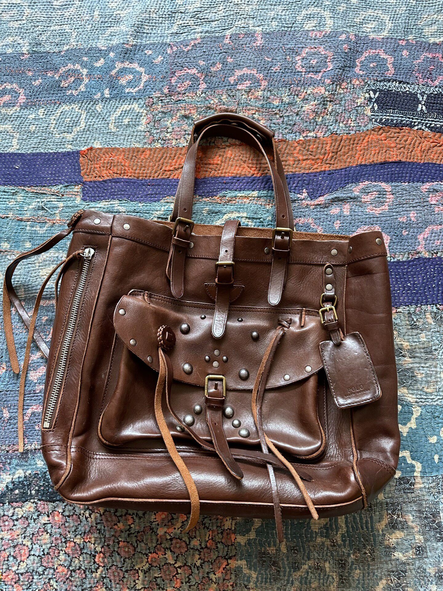 Polo Ralph Lauren Riveted Leather Tote Bag