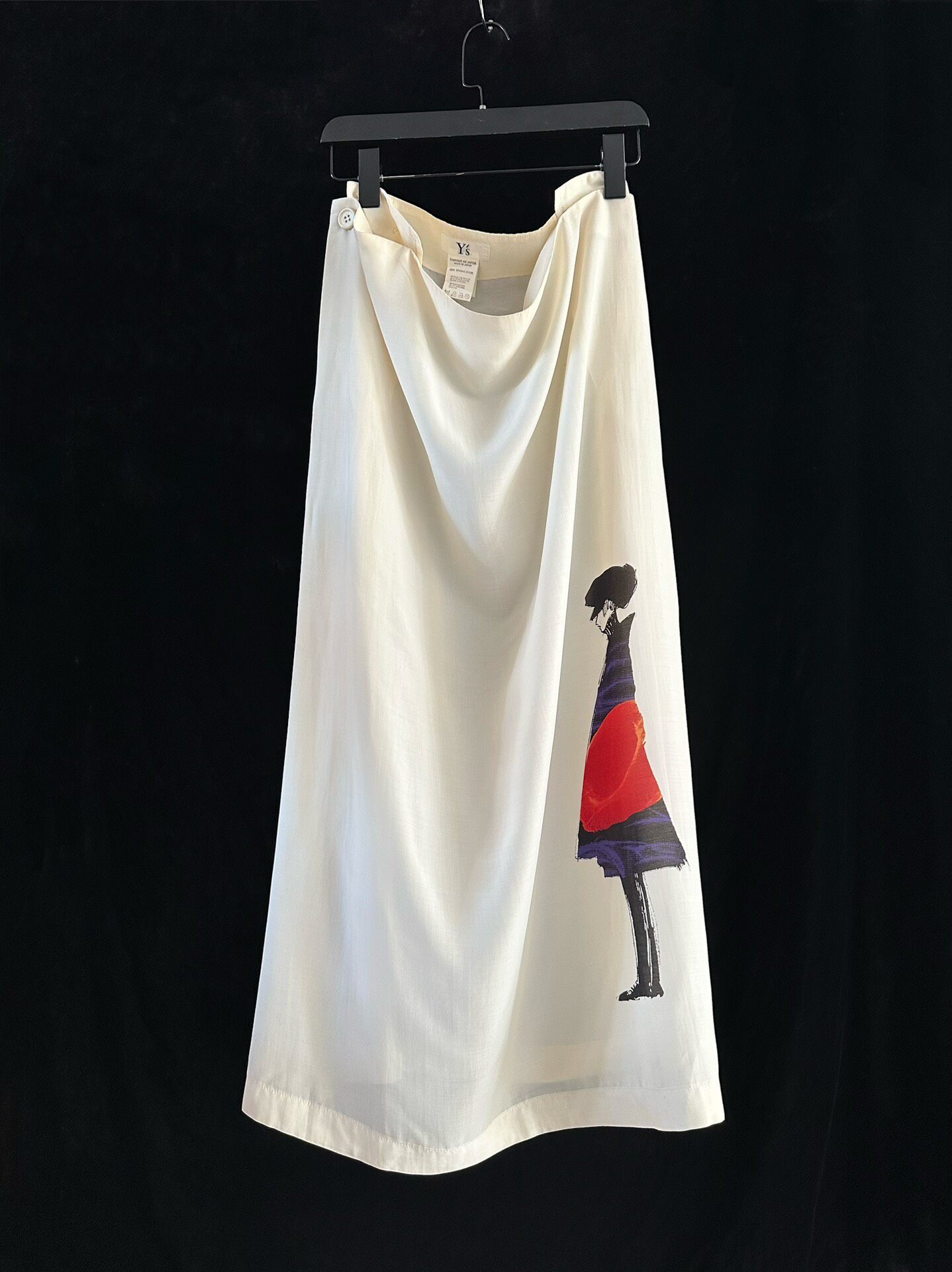 Y's 1990s Cream Midi Printed Skirt