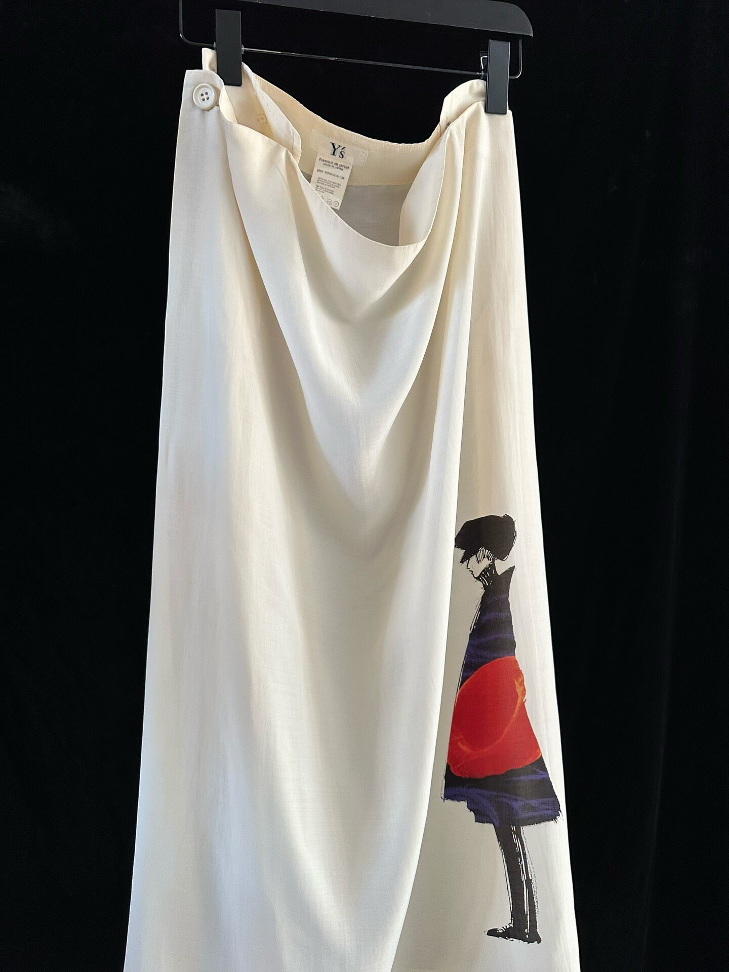 Y's 1990s Cream Midi Printed Skirt — front