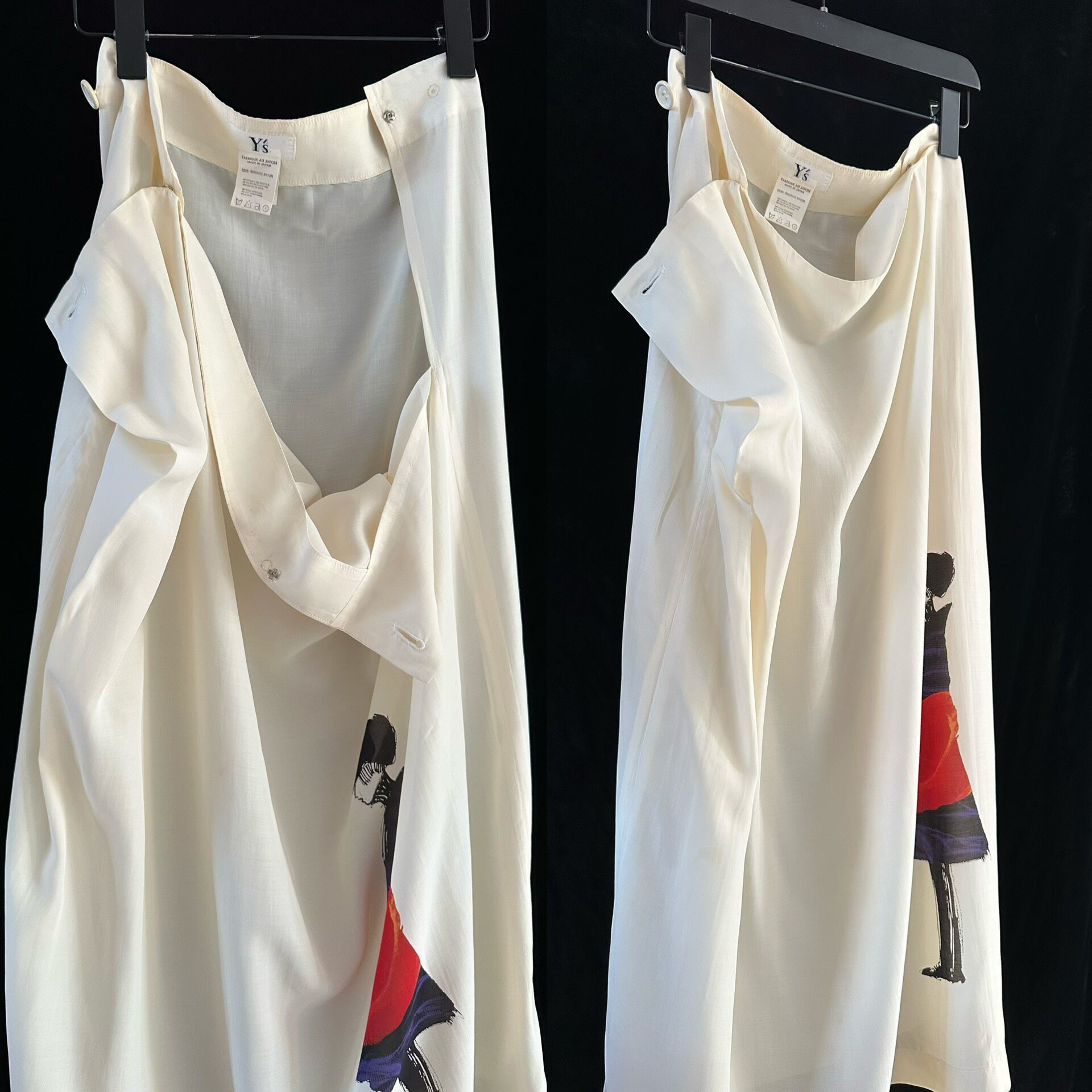 Y's 1990s Cream Midi Printed Skirt — label